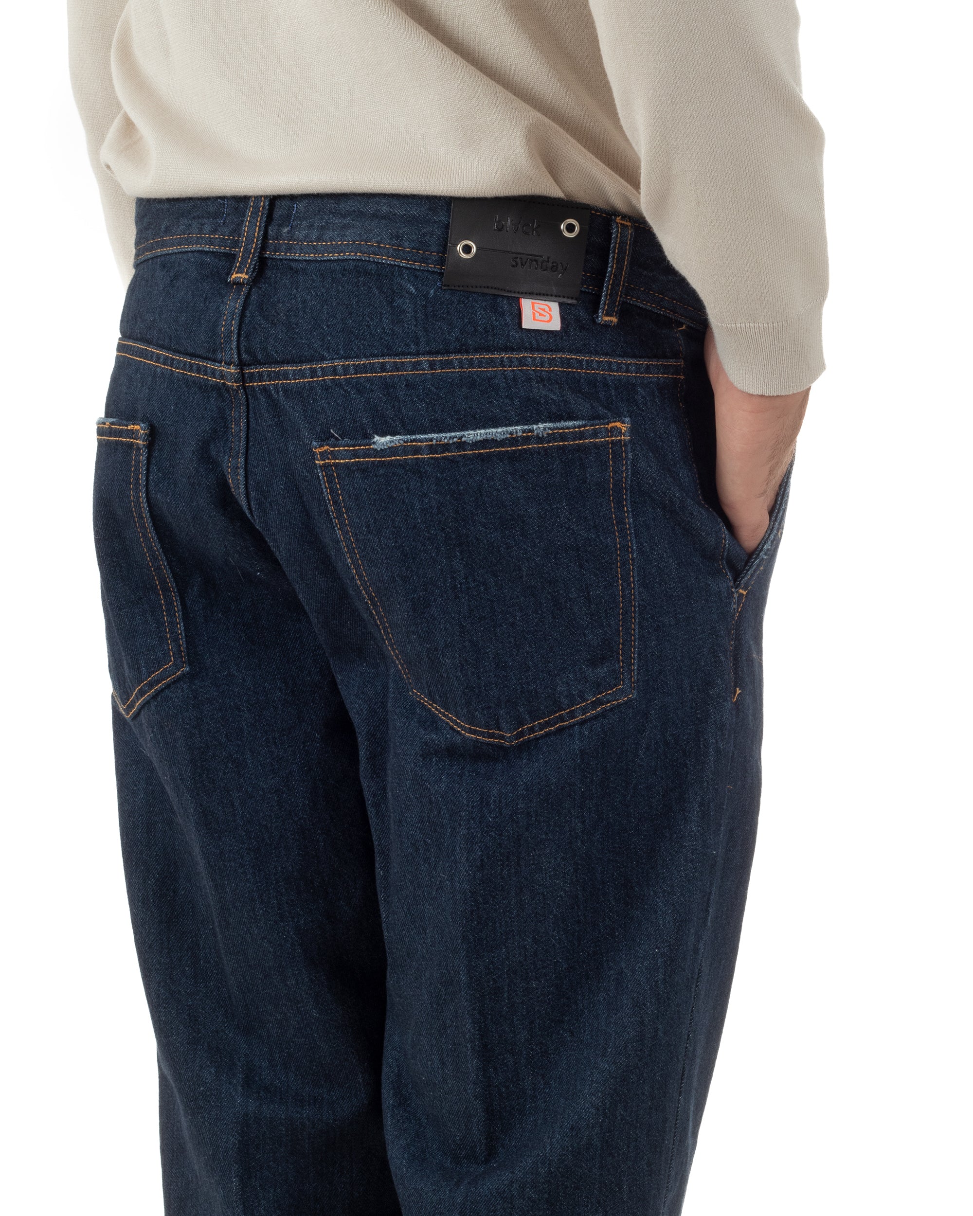 Jeans Uomo Pantaloni Tasche America Slim Fit Basic Denim Scuro BlackSunday JS1172A