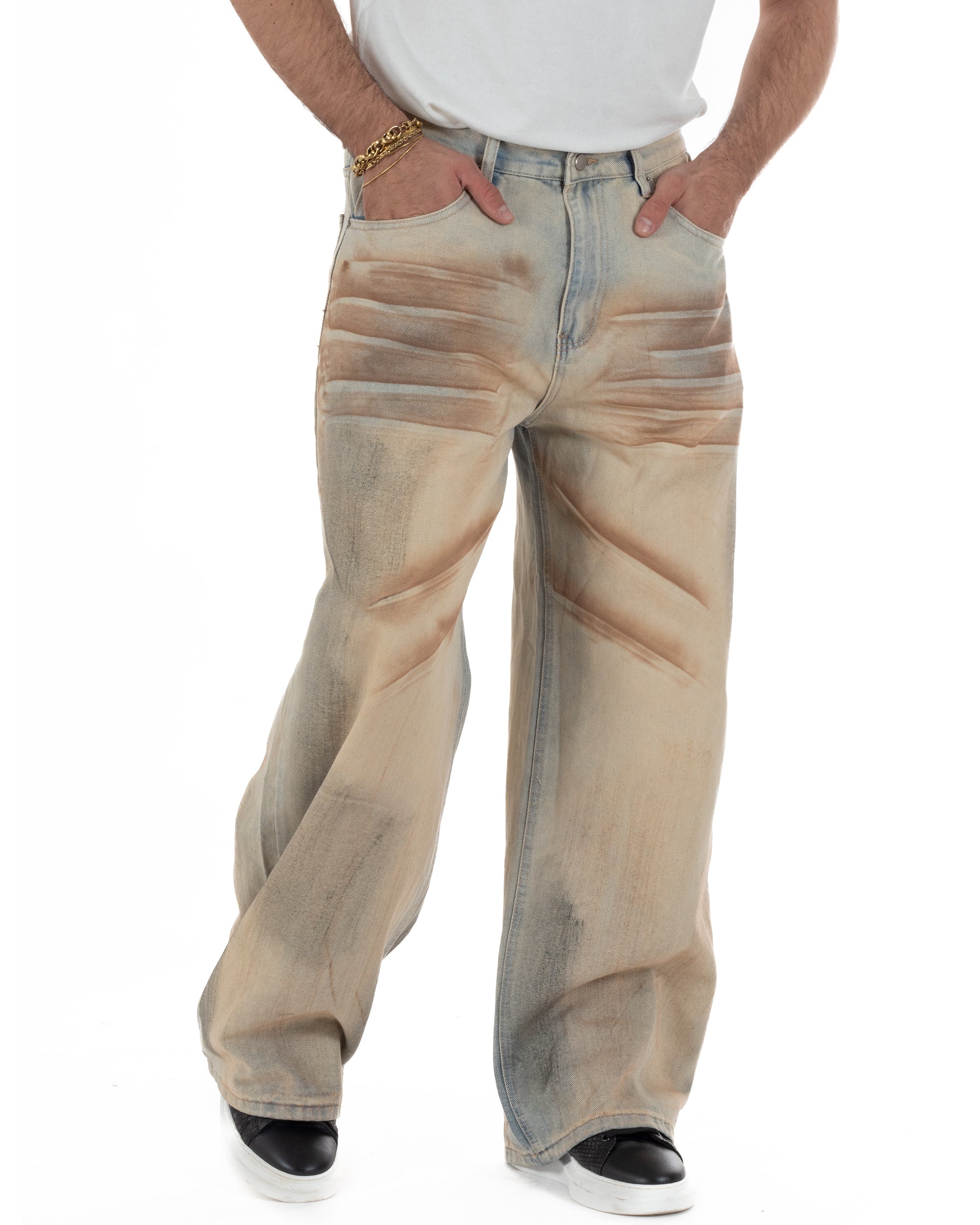 Jeans super baggy uomo denim sabbiato streetwear urbano casual