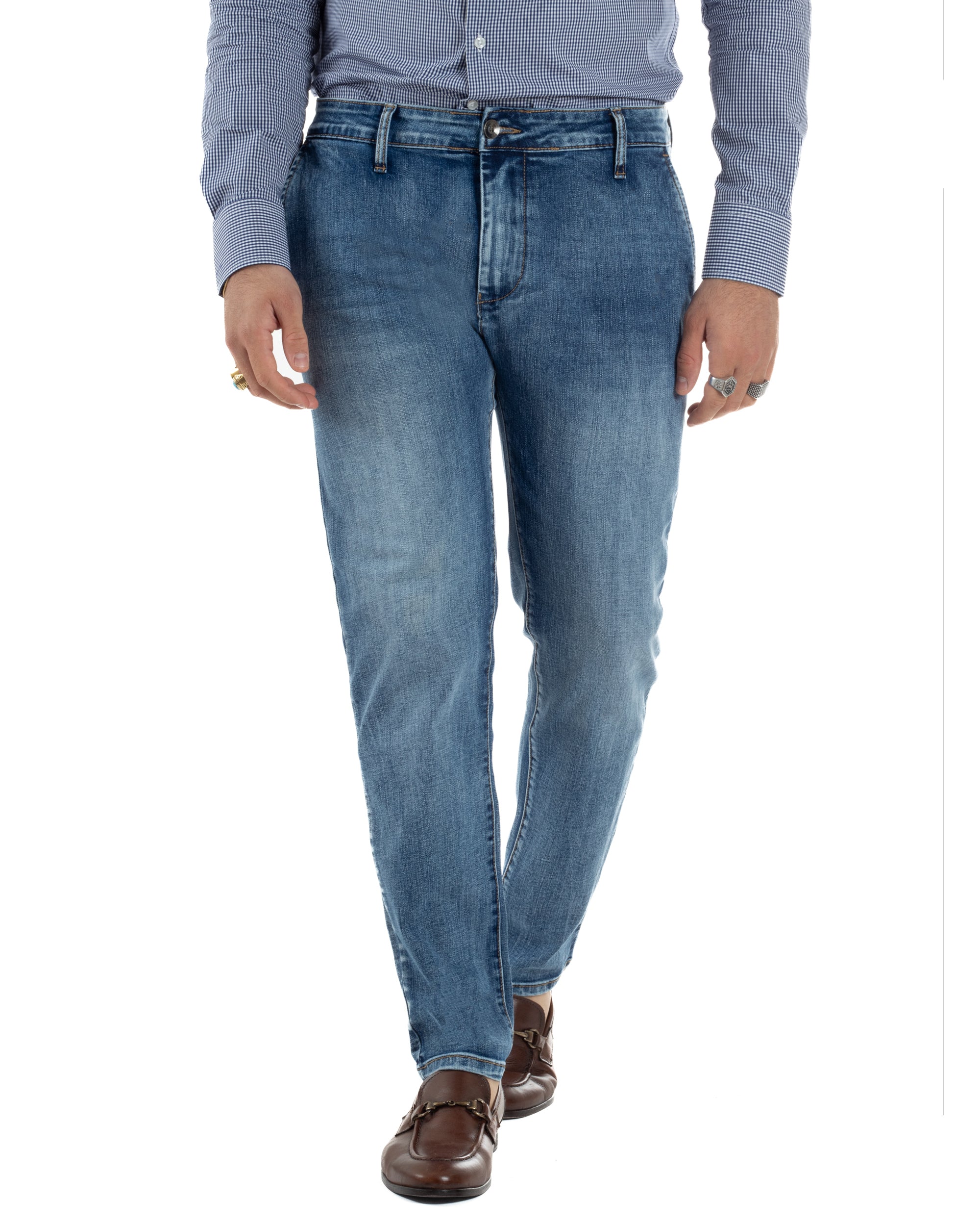 Jeans uomo blu slim fit denim con tasche america stone washed