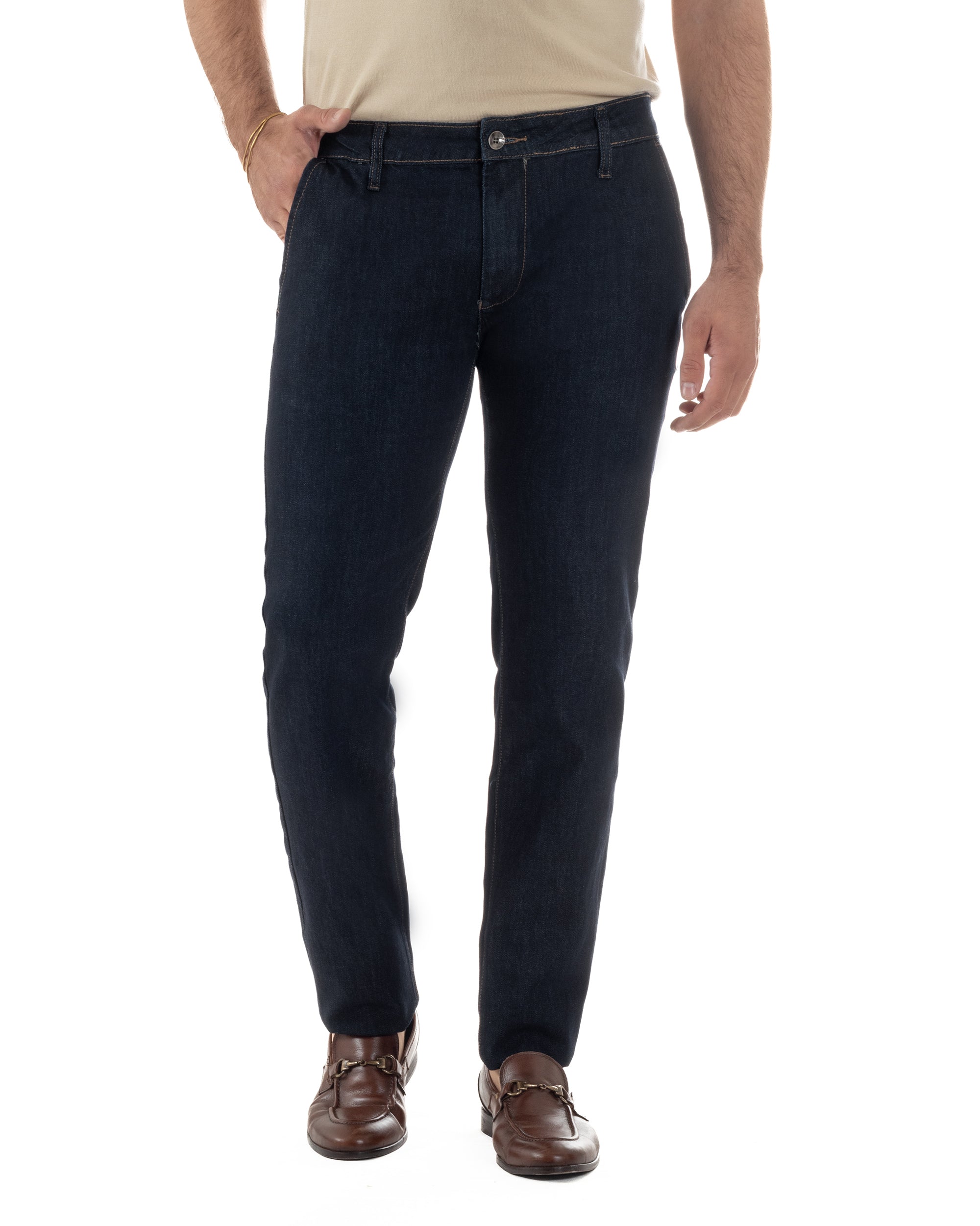 Jeans uomo denim scuro slim fit tasche america lavaggio zero stretch