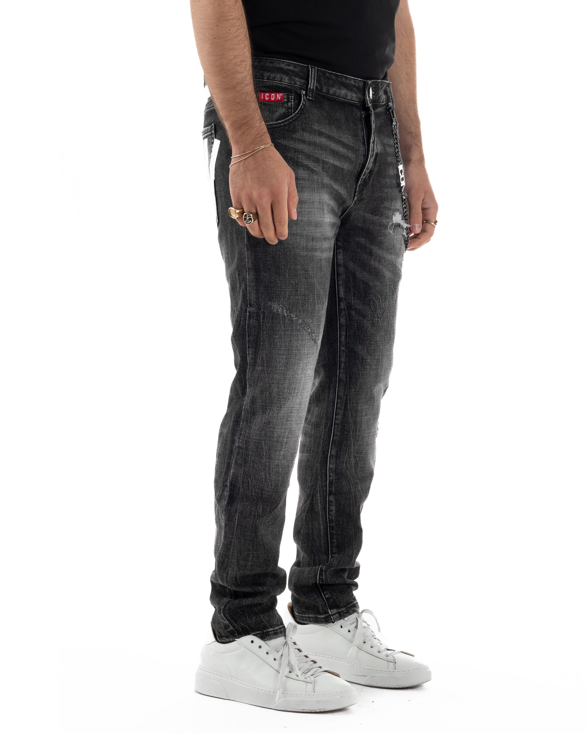 Jeans uomo cinque tasche slim fit sfumato rotture denim nero ICON IUD025