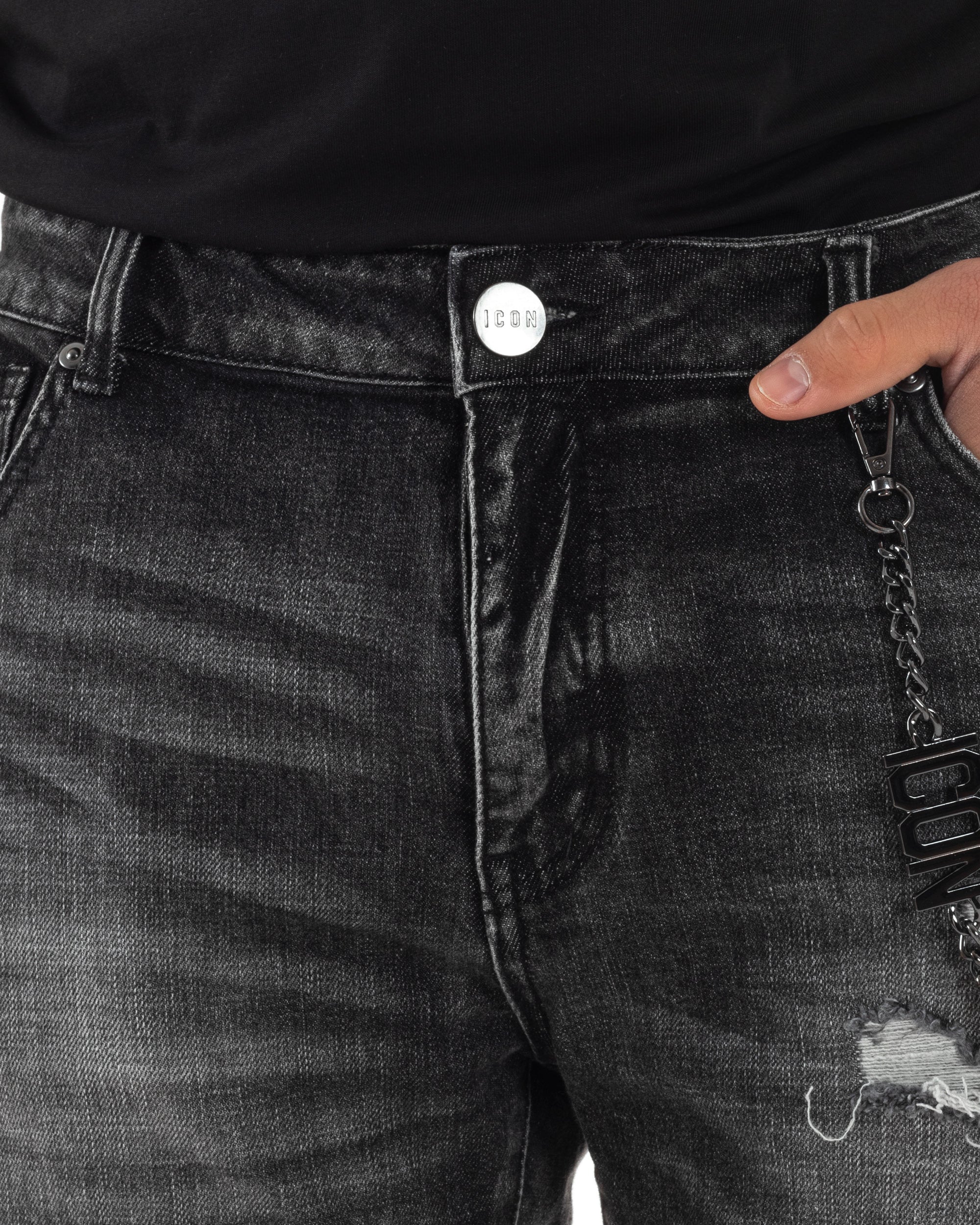 Jeans uomo cinque tasche slim fit sfumato rotture denim nero ICON IUD025