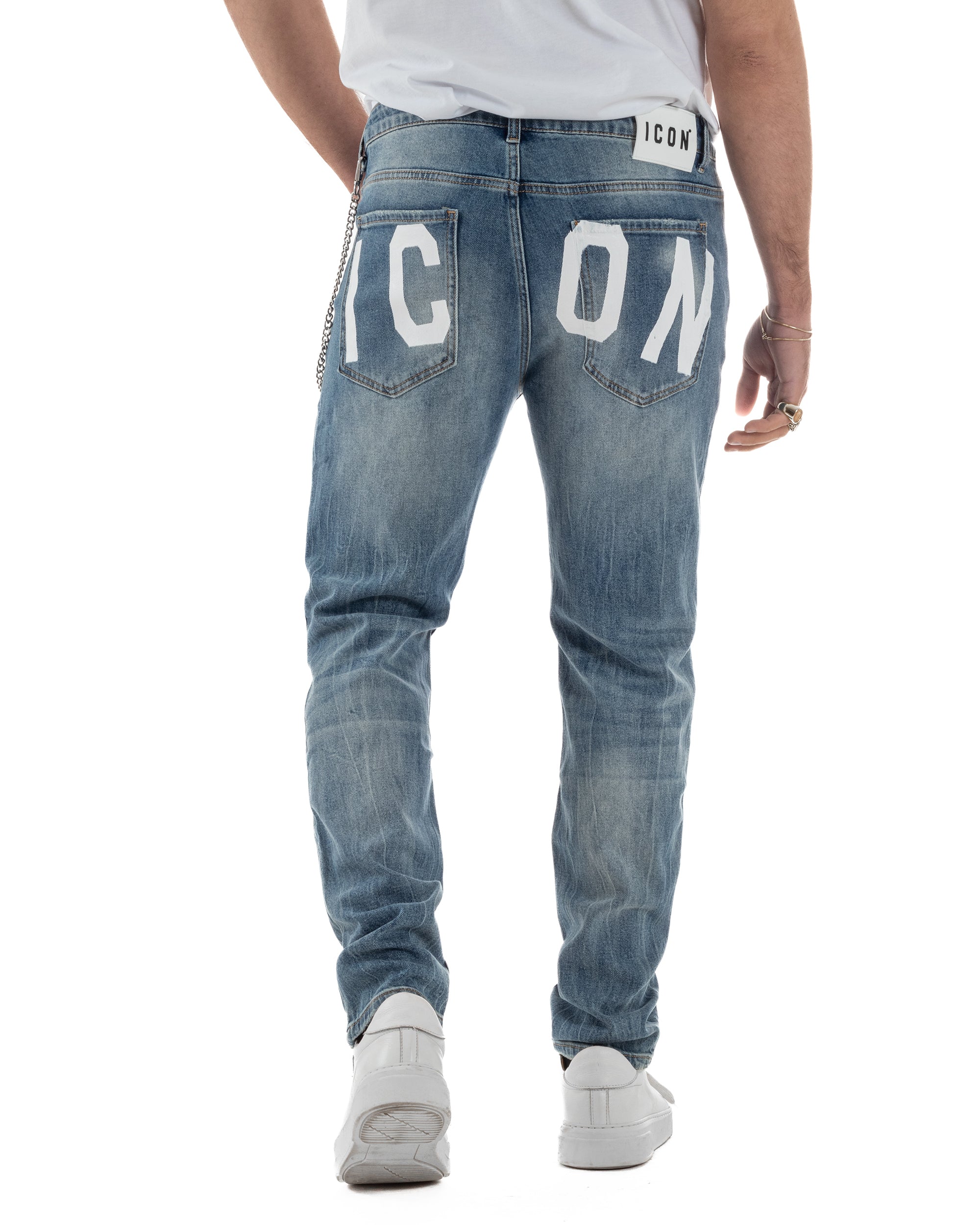 Jeans uomo cinque tasche slim fit sfumato rotture denim chiaro ICON IUD011