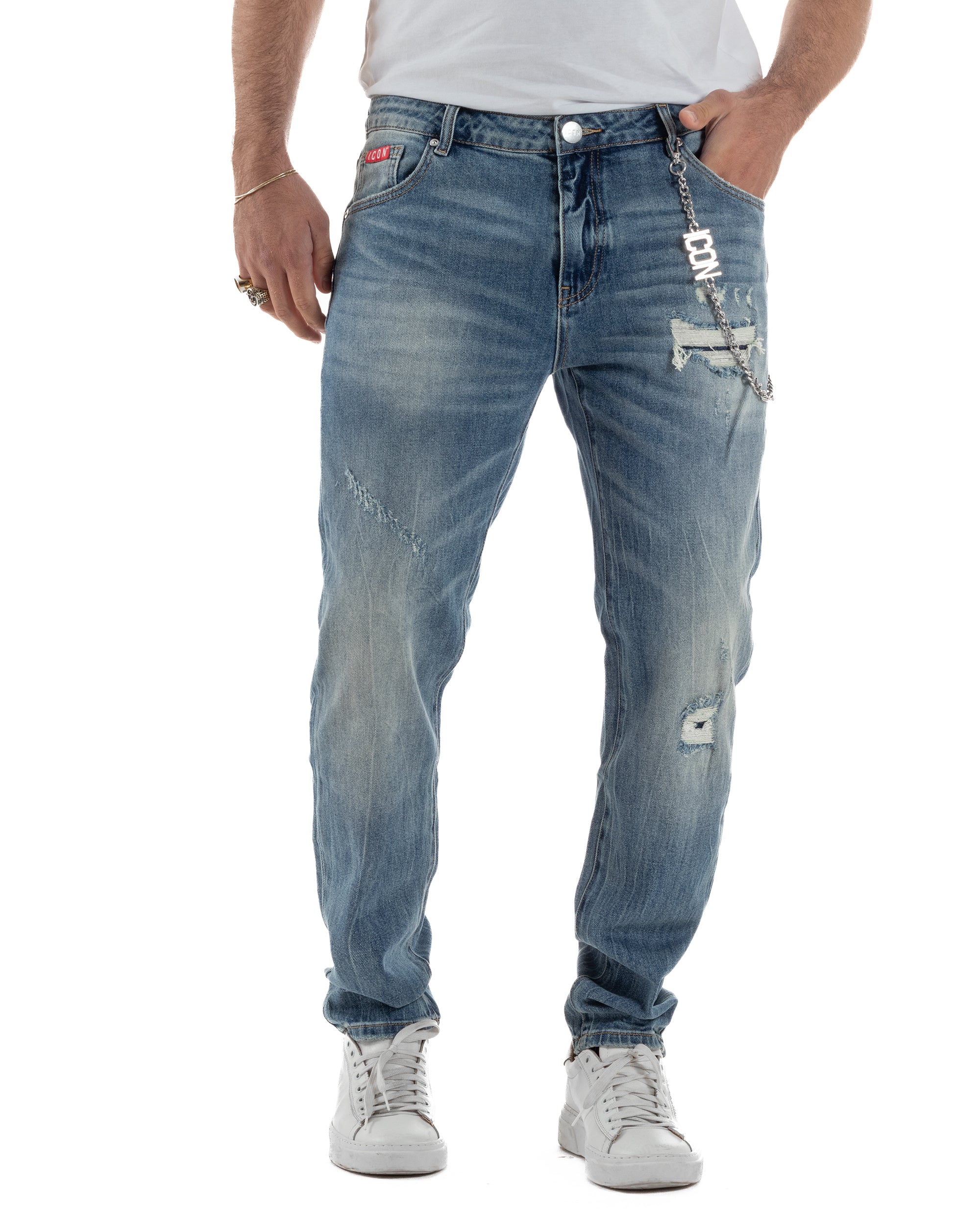 Jeans uomo cinque tasche slim fit sfumato rotture denim chiaro ICON IUD011