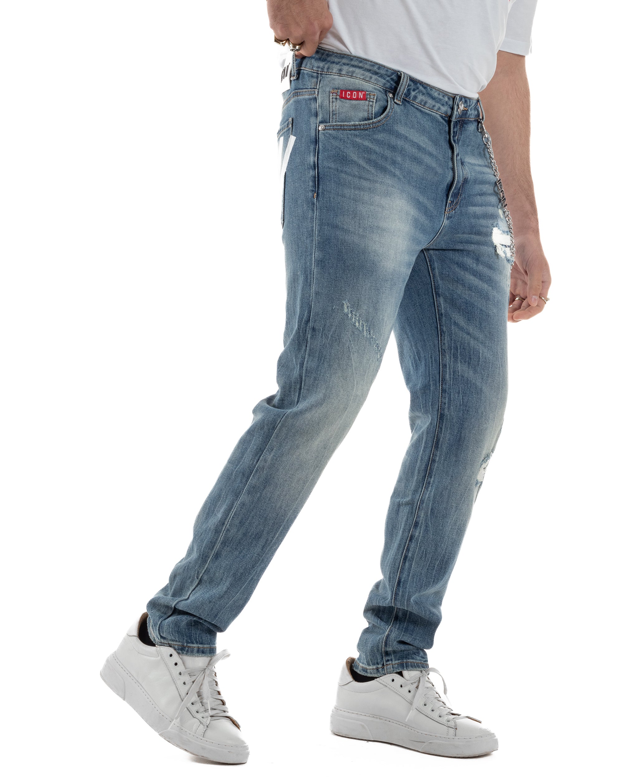 Jeans uomo cinque tasche slim fit sfumato rotture denim chiaro ICON IUD011
