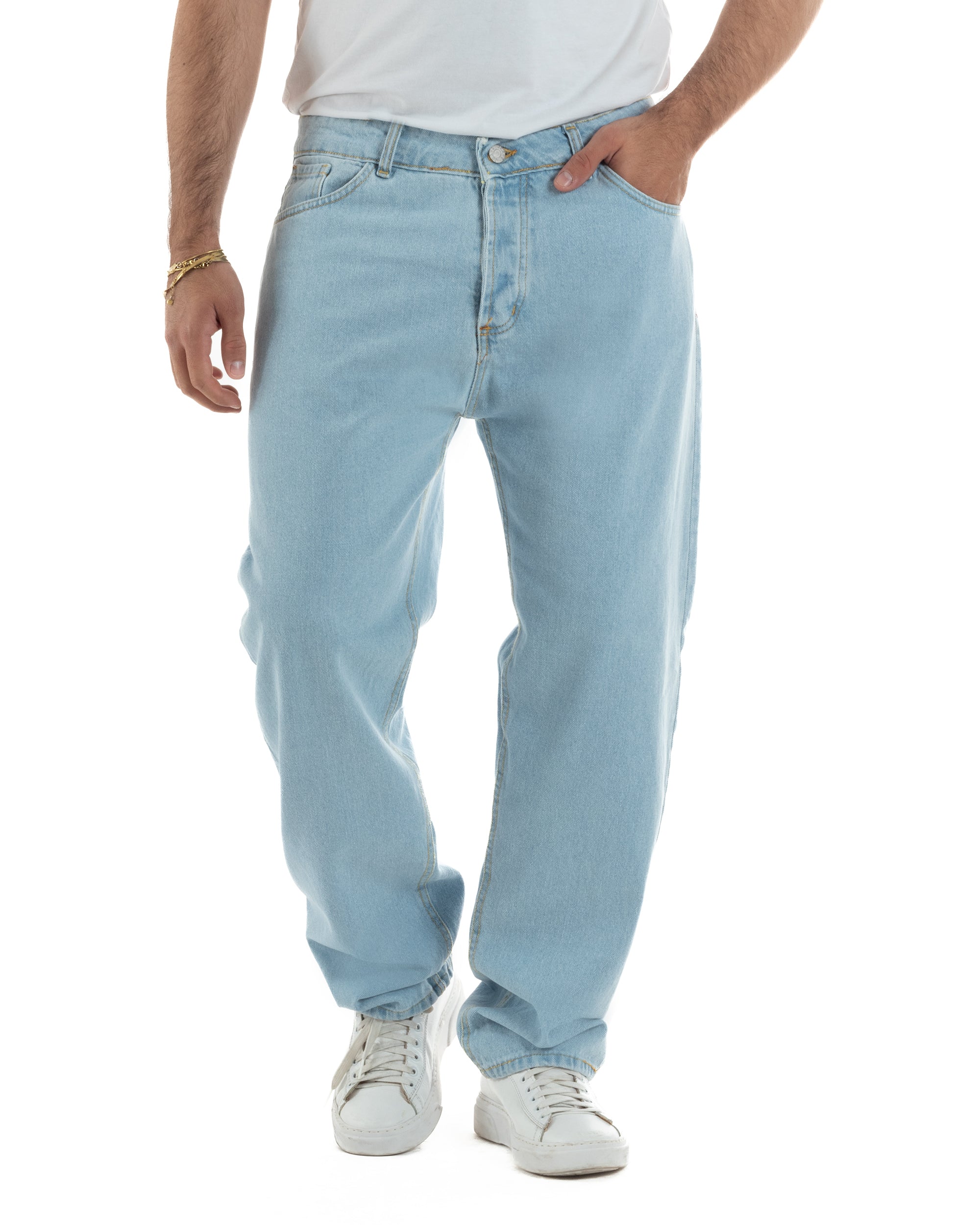 Jeans uomo cinque tasche baggy fit basic cotone denim chiaro GIOSAL-JS1187A