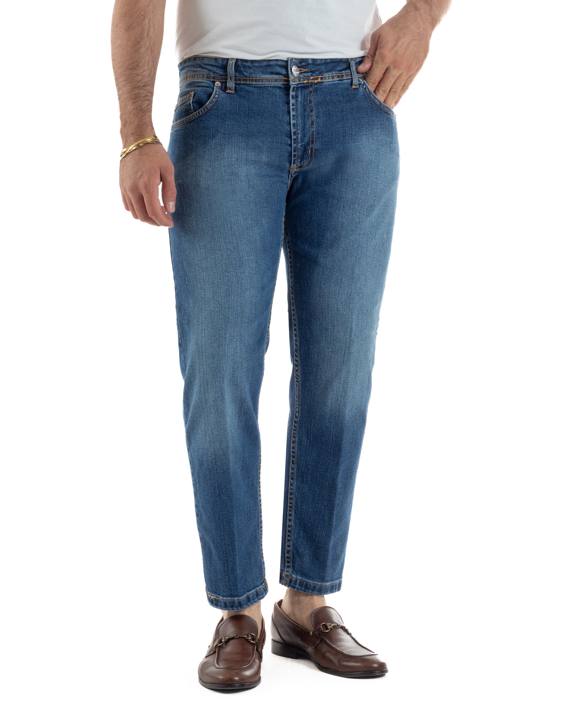 Jeans uomo blu slim fit stone-washed denim pesante gamba affusolata Black Sunday