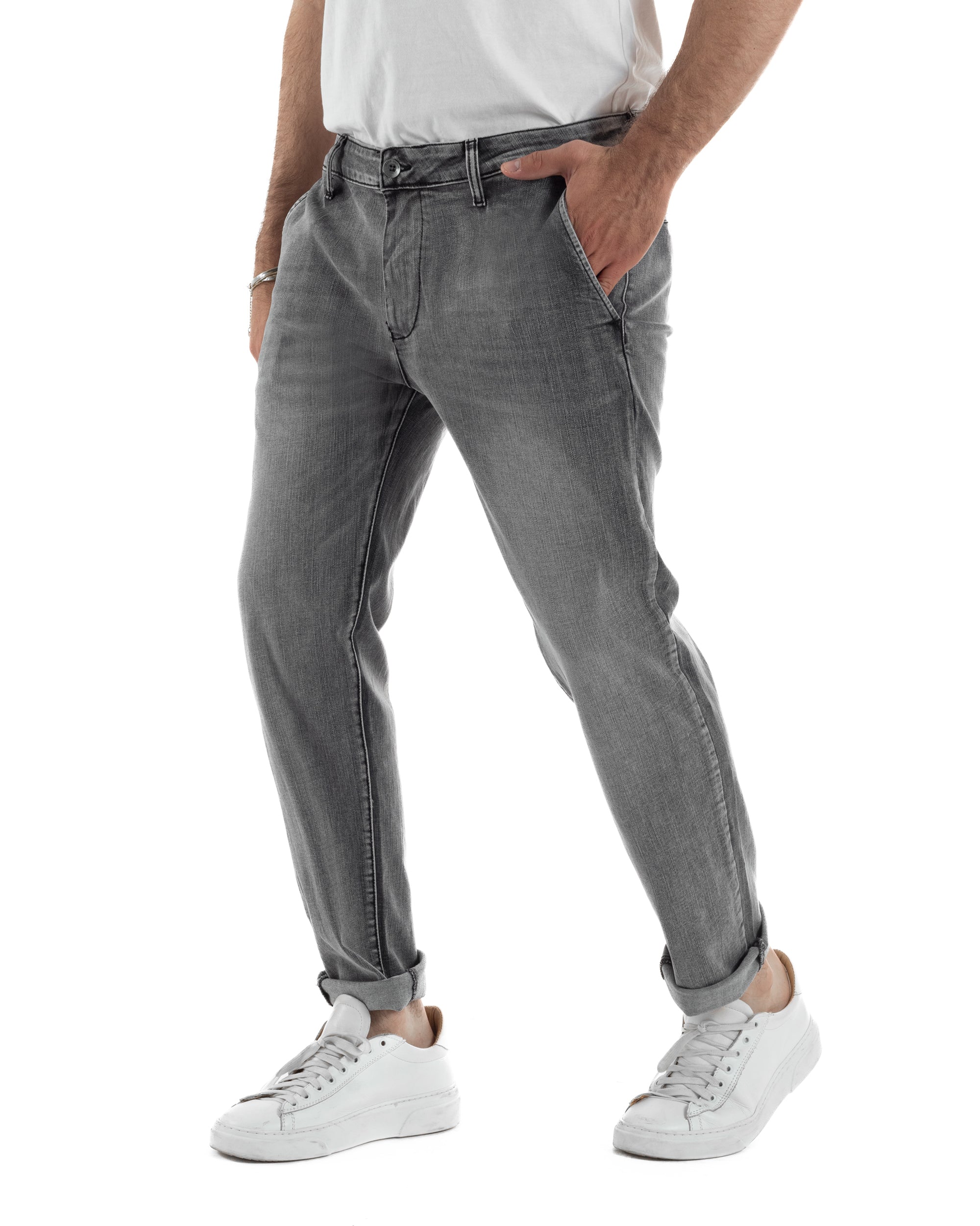 Jeans uomo pantaloni tasche america slim fit basic denim grigio GIOSAL-JS1190A