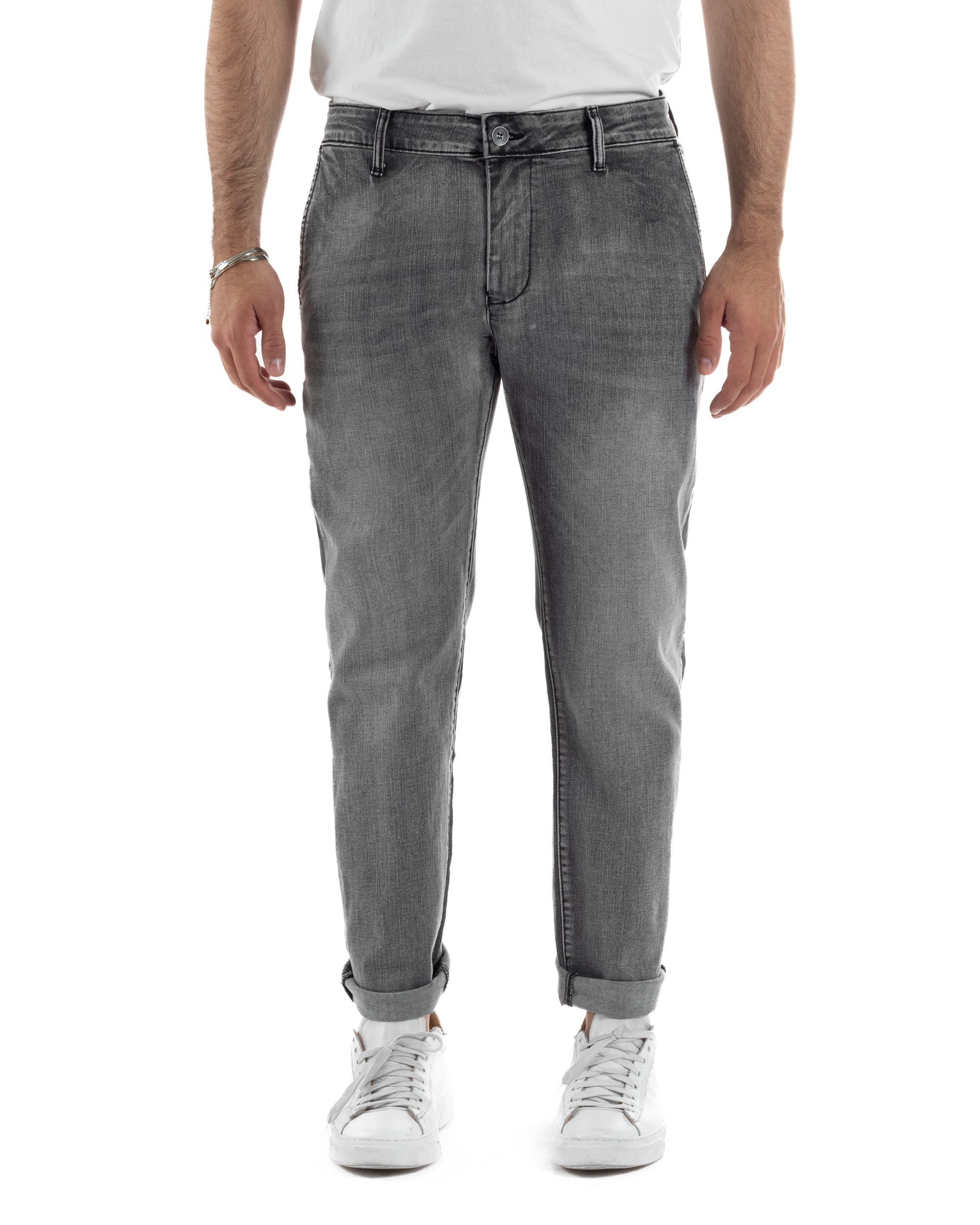 Jeans uomo pantaloni tasche america slim fit basic denim grigio GIOSAL-JS1190A