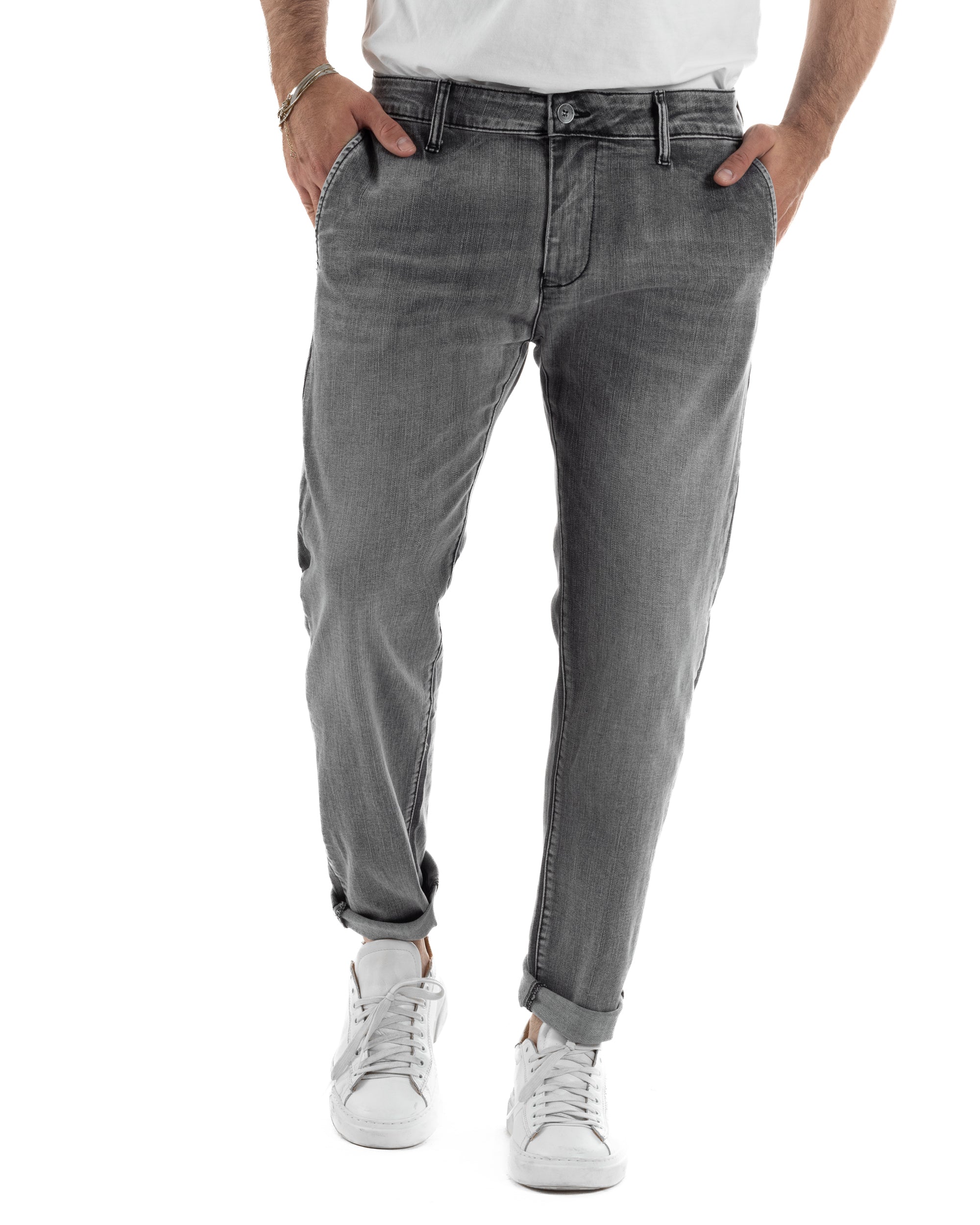 Jeans uomo pantaloni tasche america slim fit basic denim grigio GIOSAL-JS1190A
