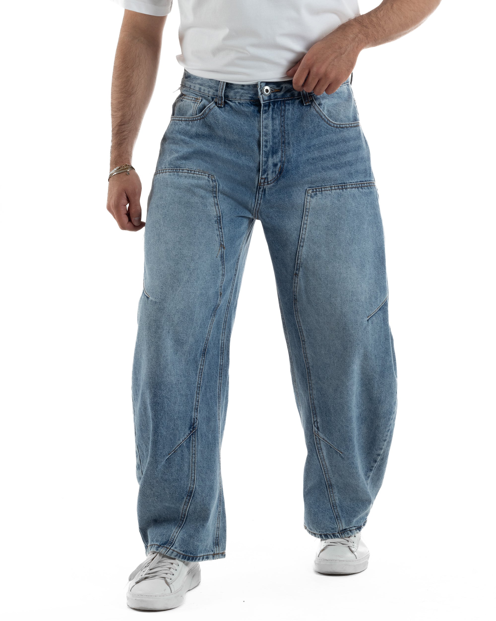 Jeans uomo balloon fit street baggy basic denim medio GIOSAL-JS1193A