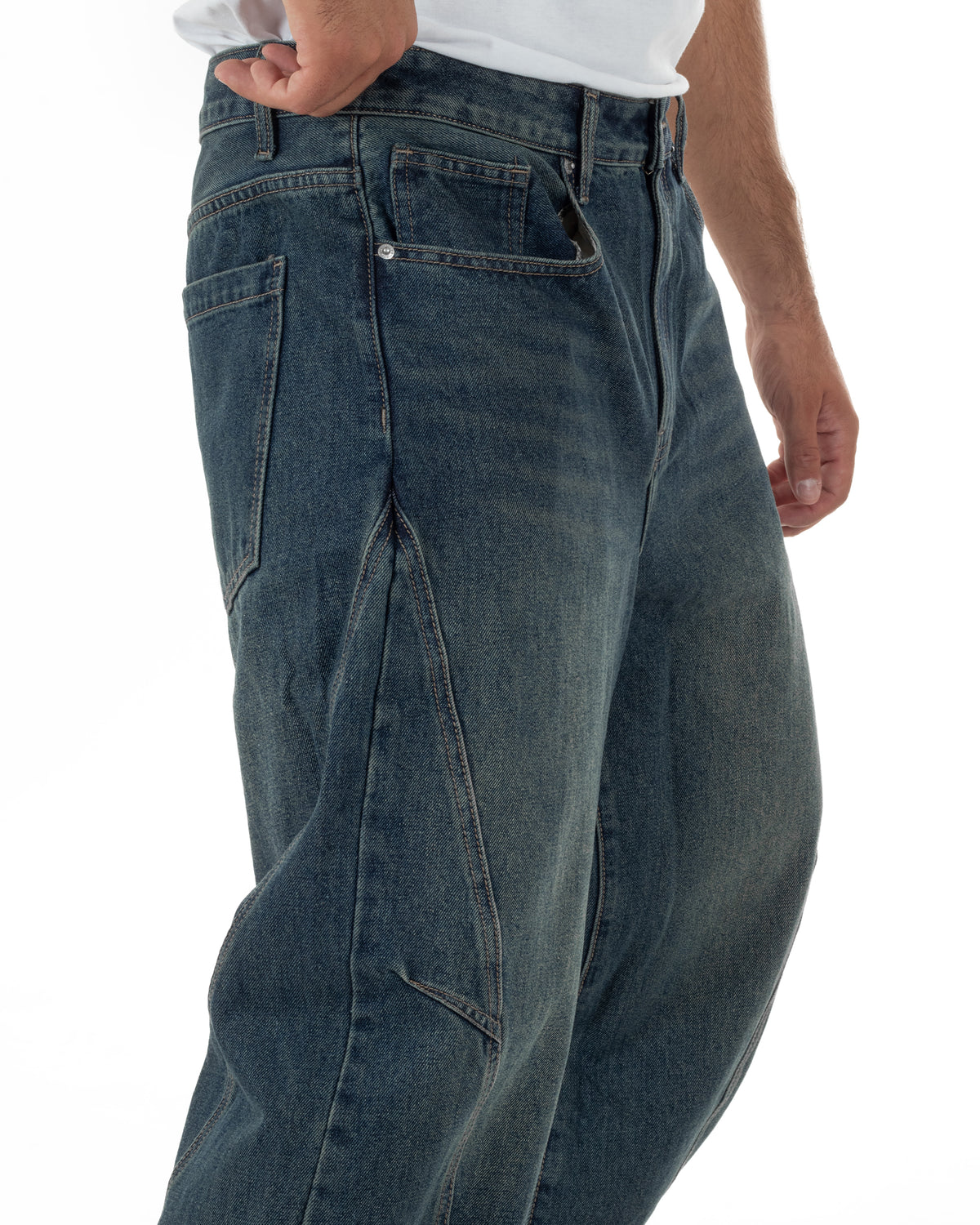 Jeans uomo balloon fit baggy washed denim sabbiato GIOSAL-JS1197A