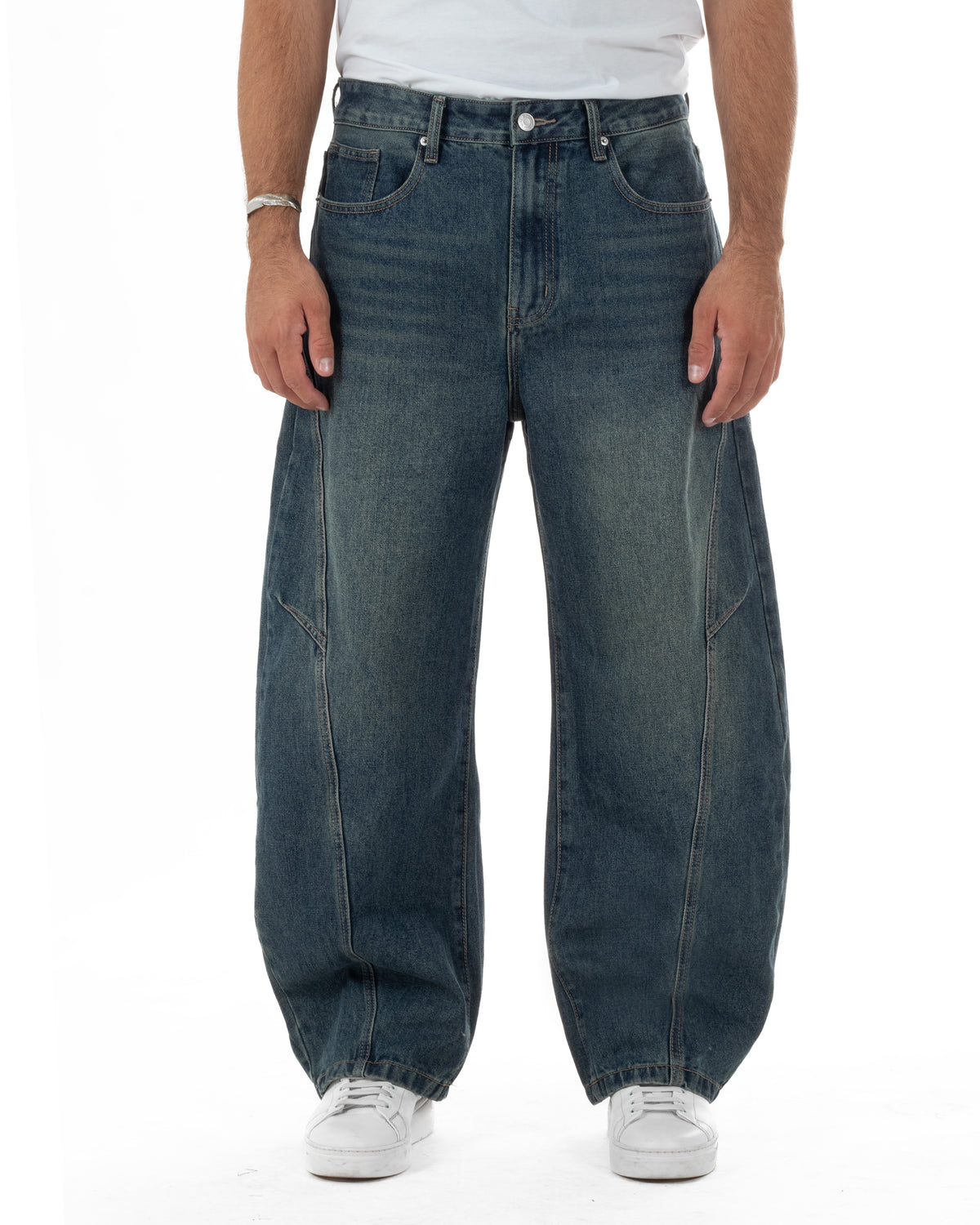 Jeans uomo balloon fit baggy washed denim sabbiato GIOSAL-JS1197A