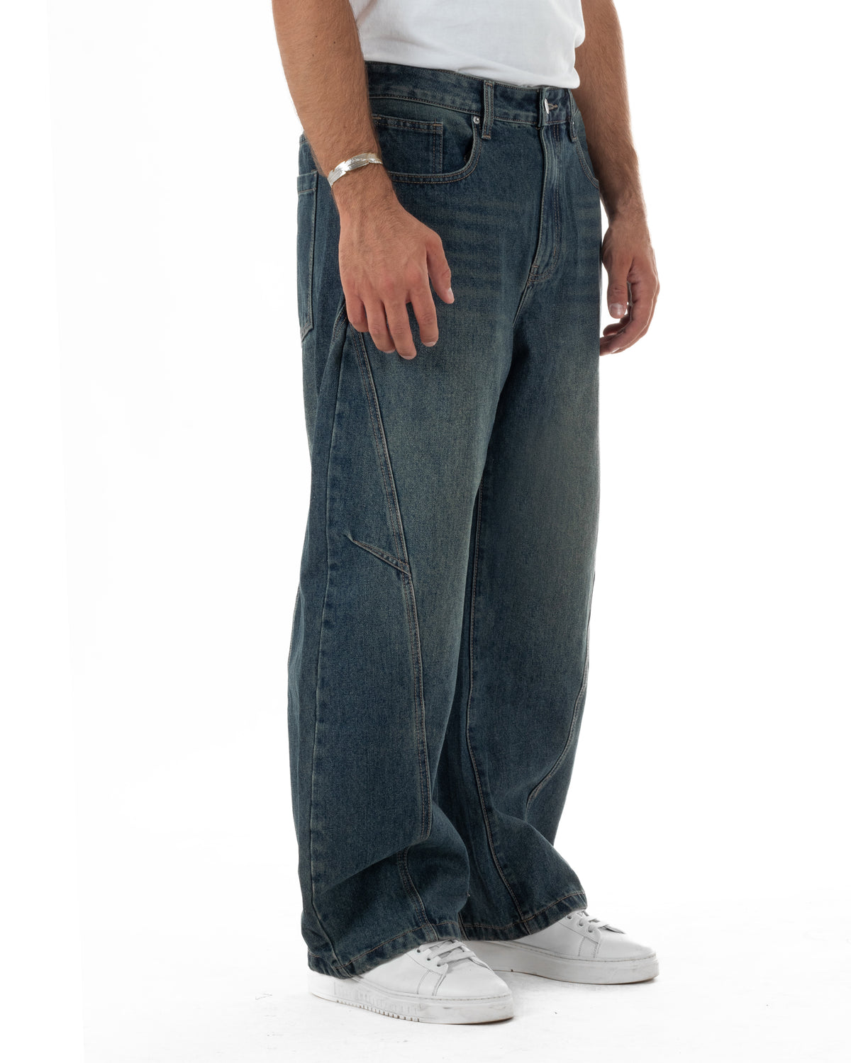Jeans uomo balloon fit baggy washed denim sabbiato GIOSAL-JS1197A