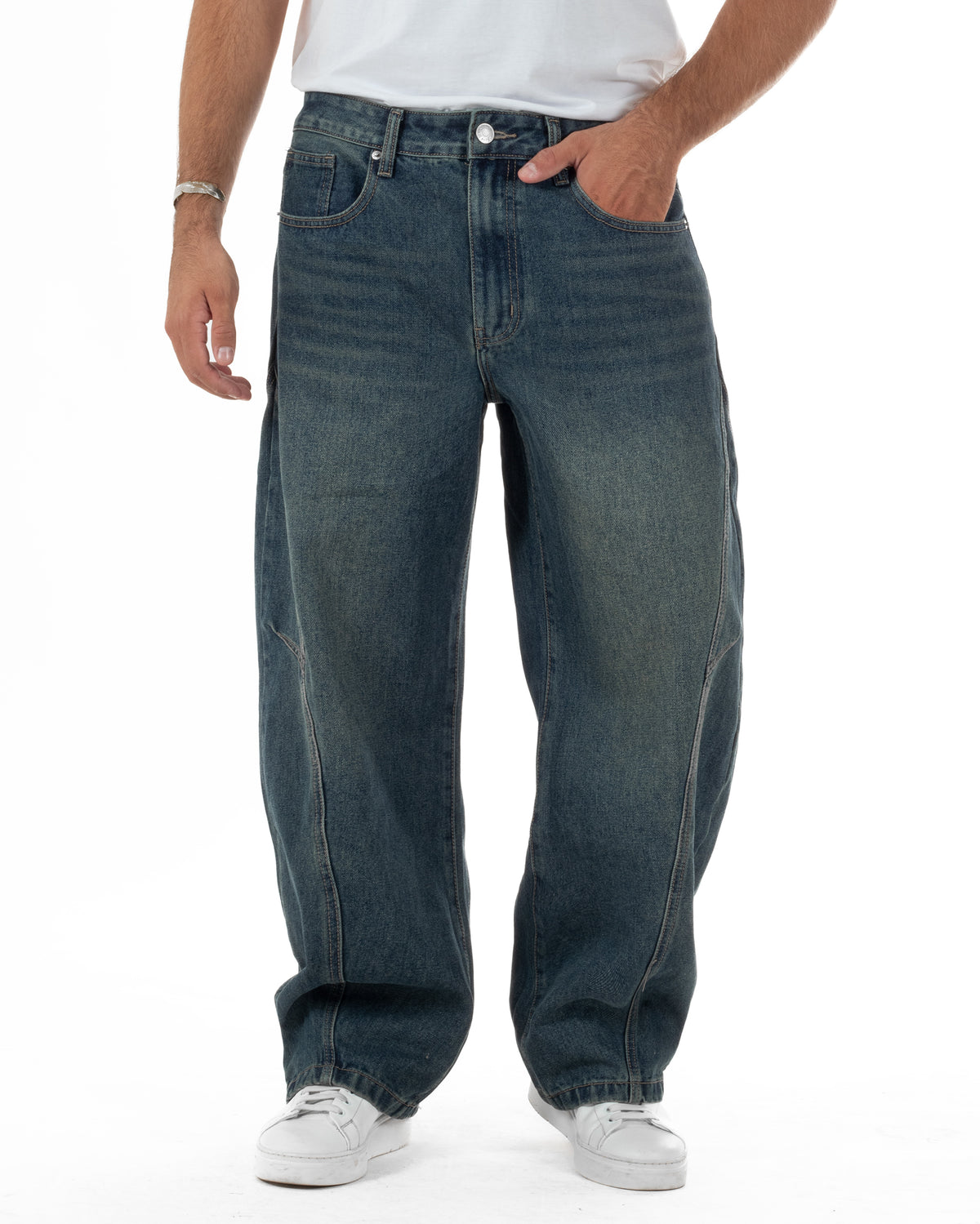 Jeans uomo balloon fit baggy washed denim sabbiato GIOSAL-JS1197A