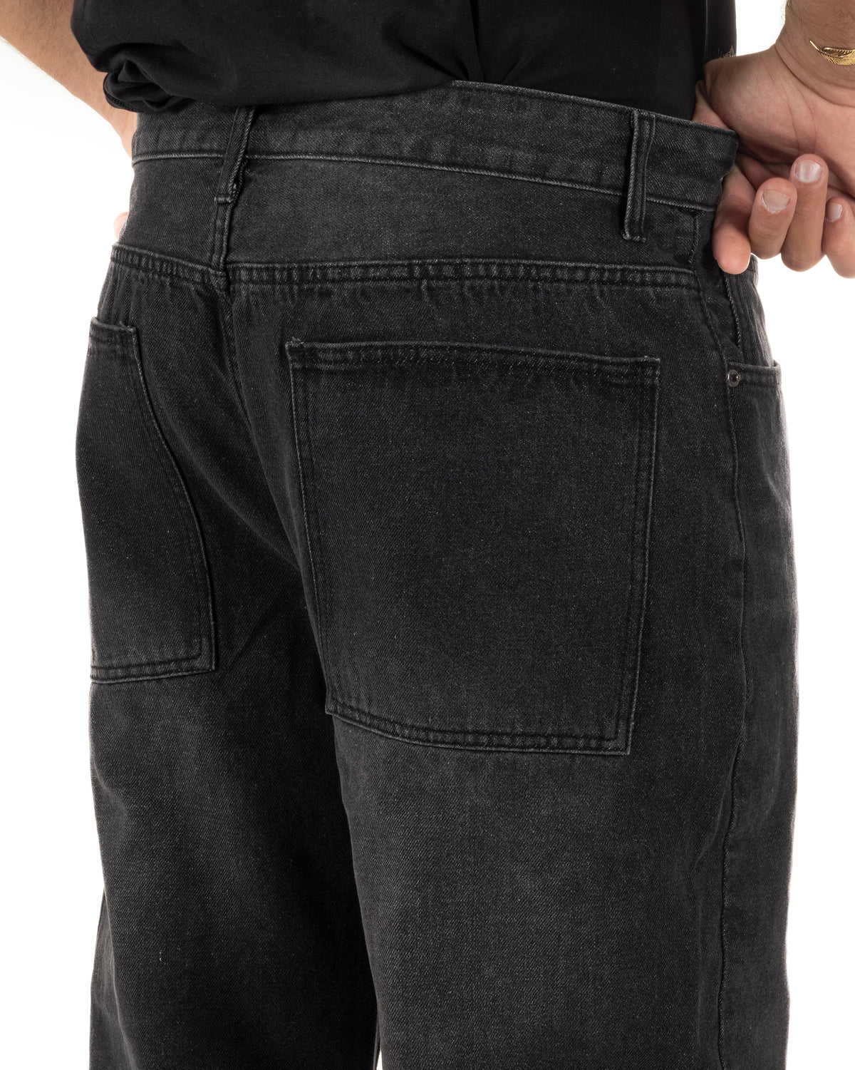Jeans uomo wide leg washed baggy denim nero GIOSAL-JS1198A