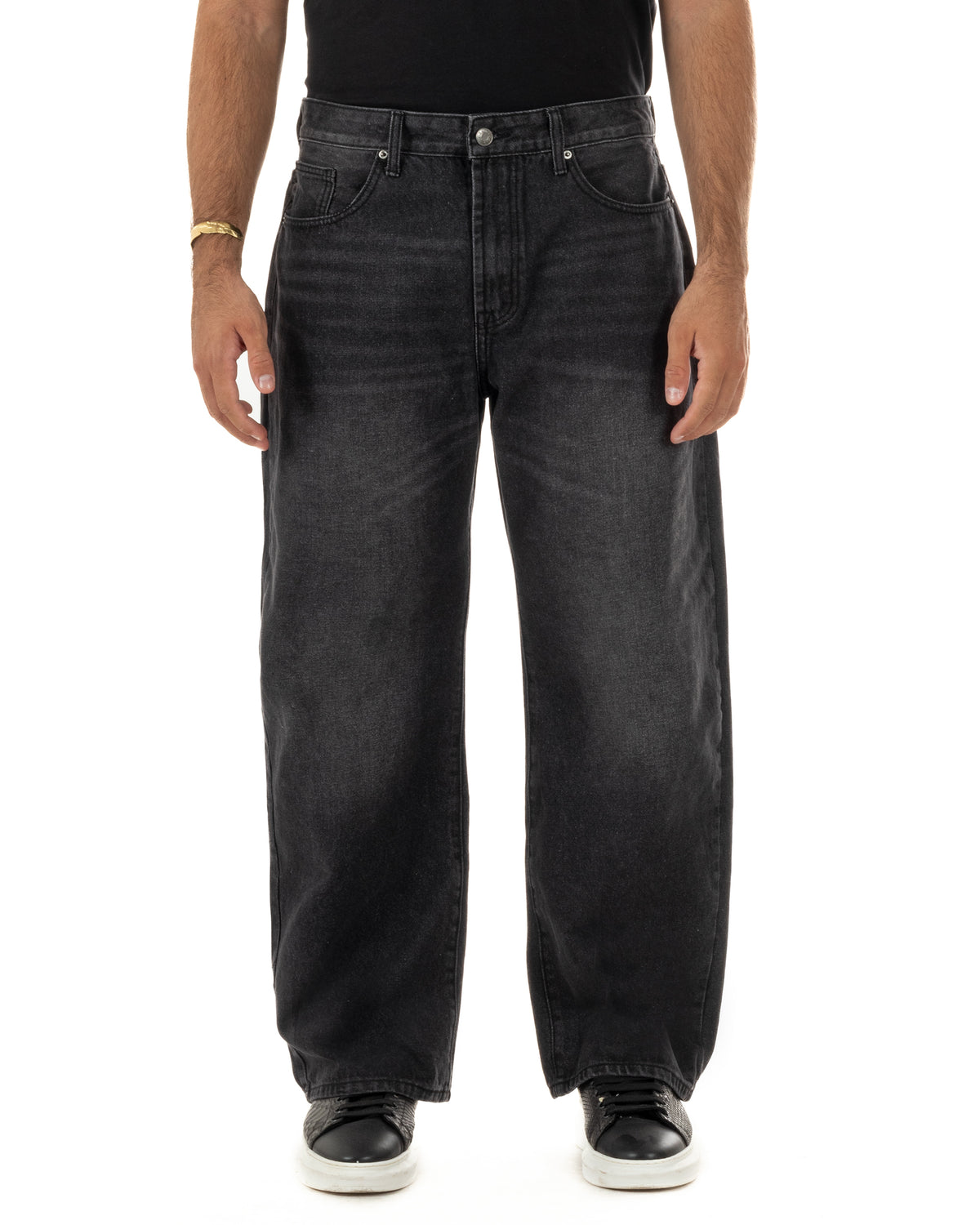 Jeans uomo wide leg washed baggy denim nero GIOSAL-JS1198A