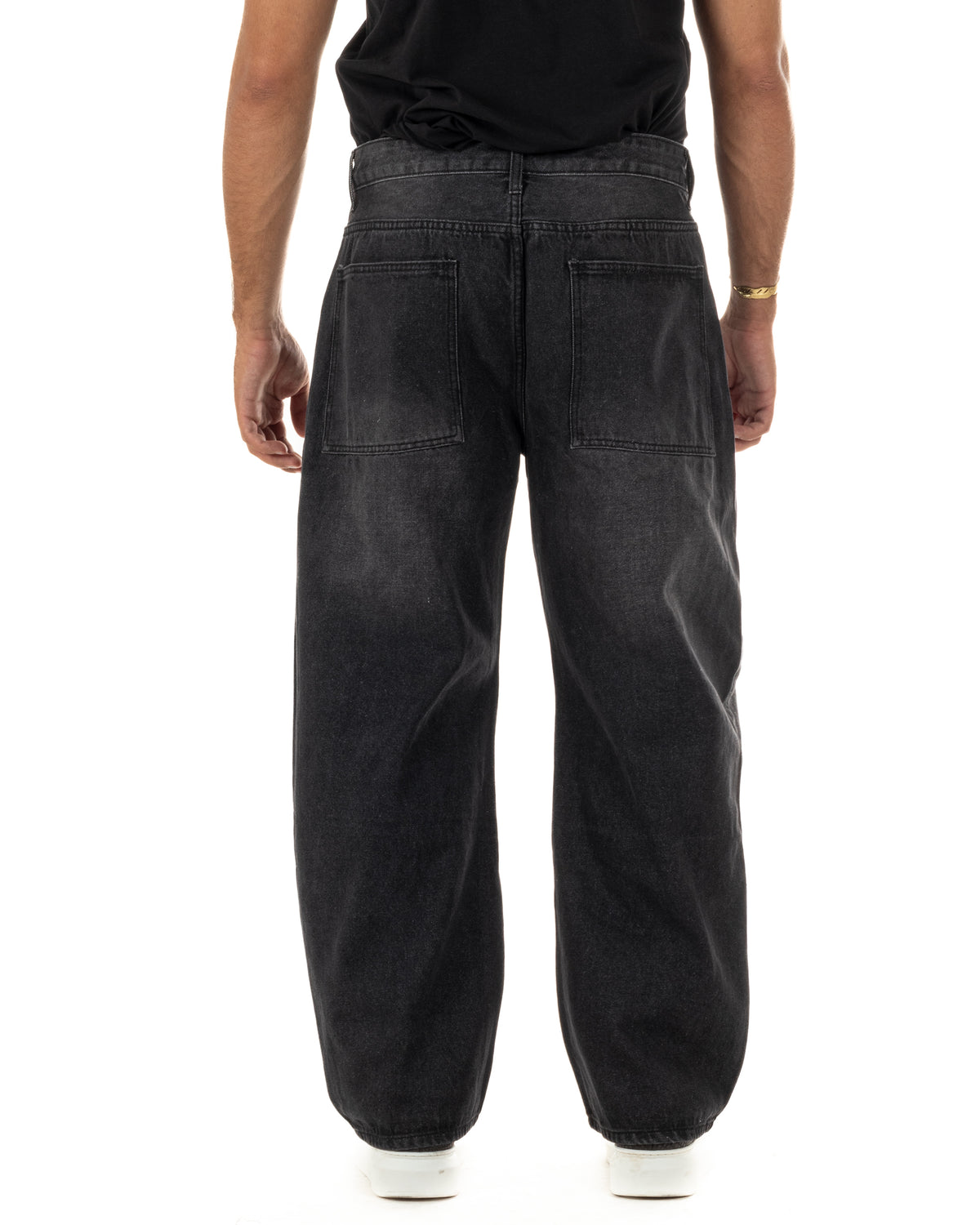 Jeans uomo wide leg washed baggy denim nero GIOSAL-JS1198A