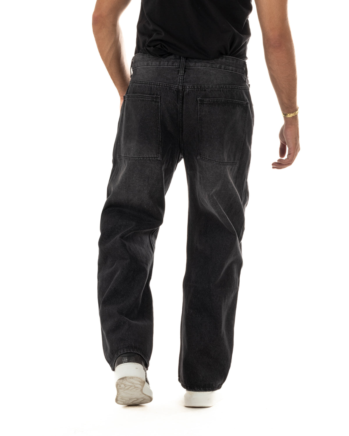 Jeans uomo wide leg washed baggy denim nero GIOSAL-JS1198A