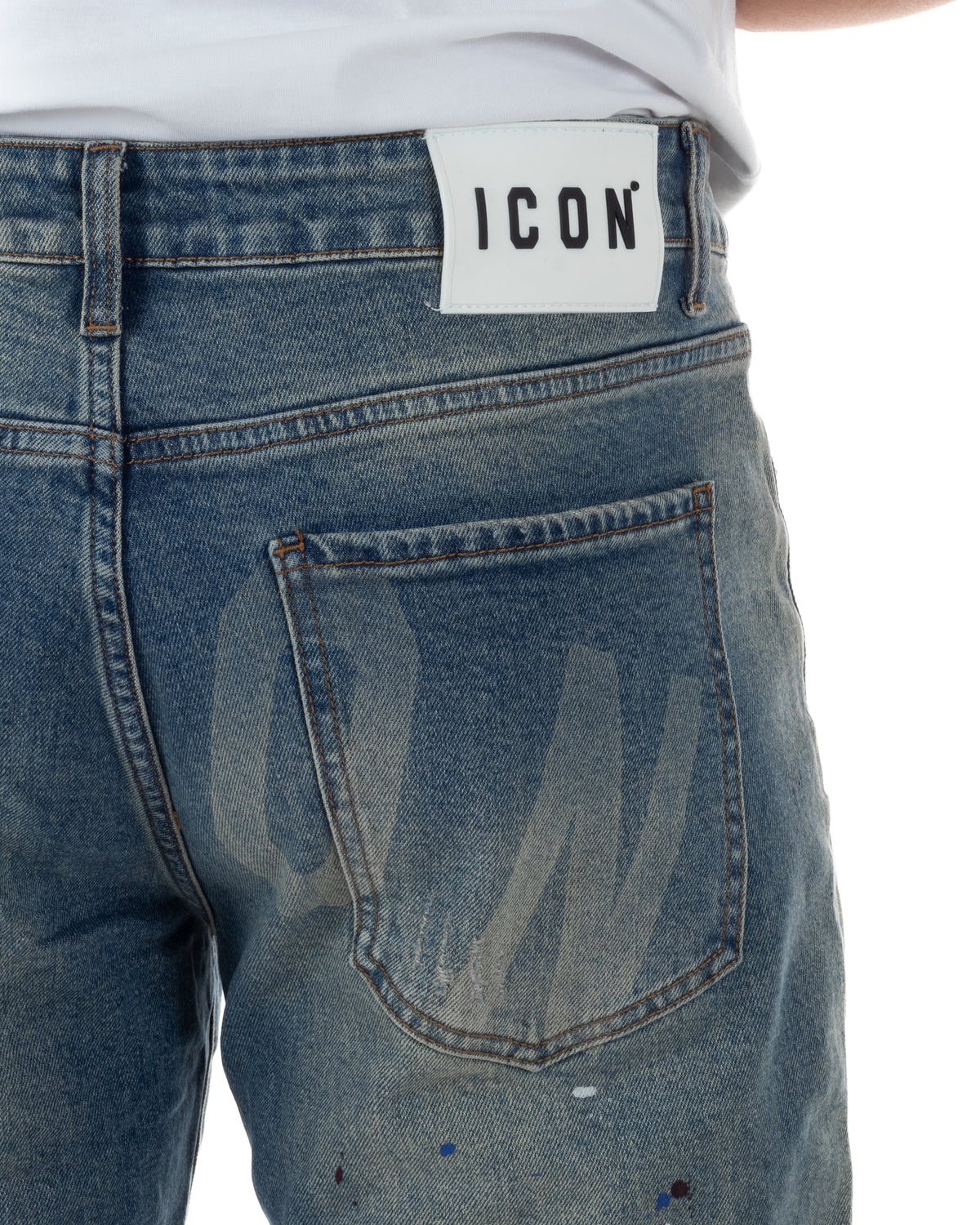 Jeans uomo streetwear slim fit washed paint denim sabbiato ICON IUD041