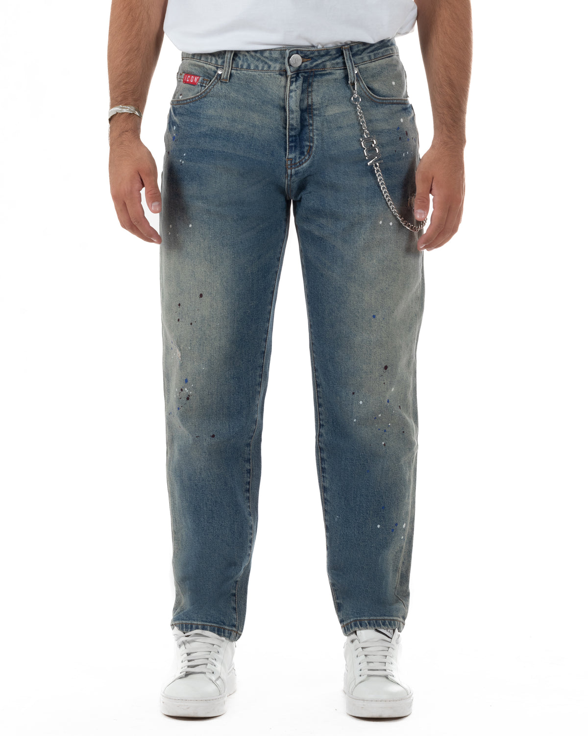 Jeans uomo streetwear slim fit washed paint denim sabbiato ICON IUD041