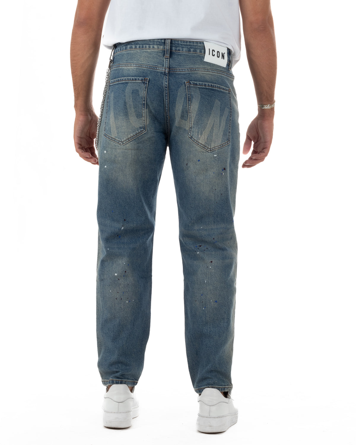 Jeans uomo streetwear slim fit washed paint denim sabbiato ICON IUD041