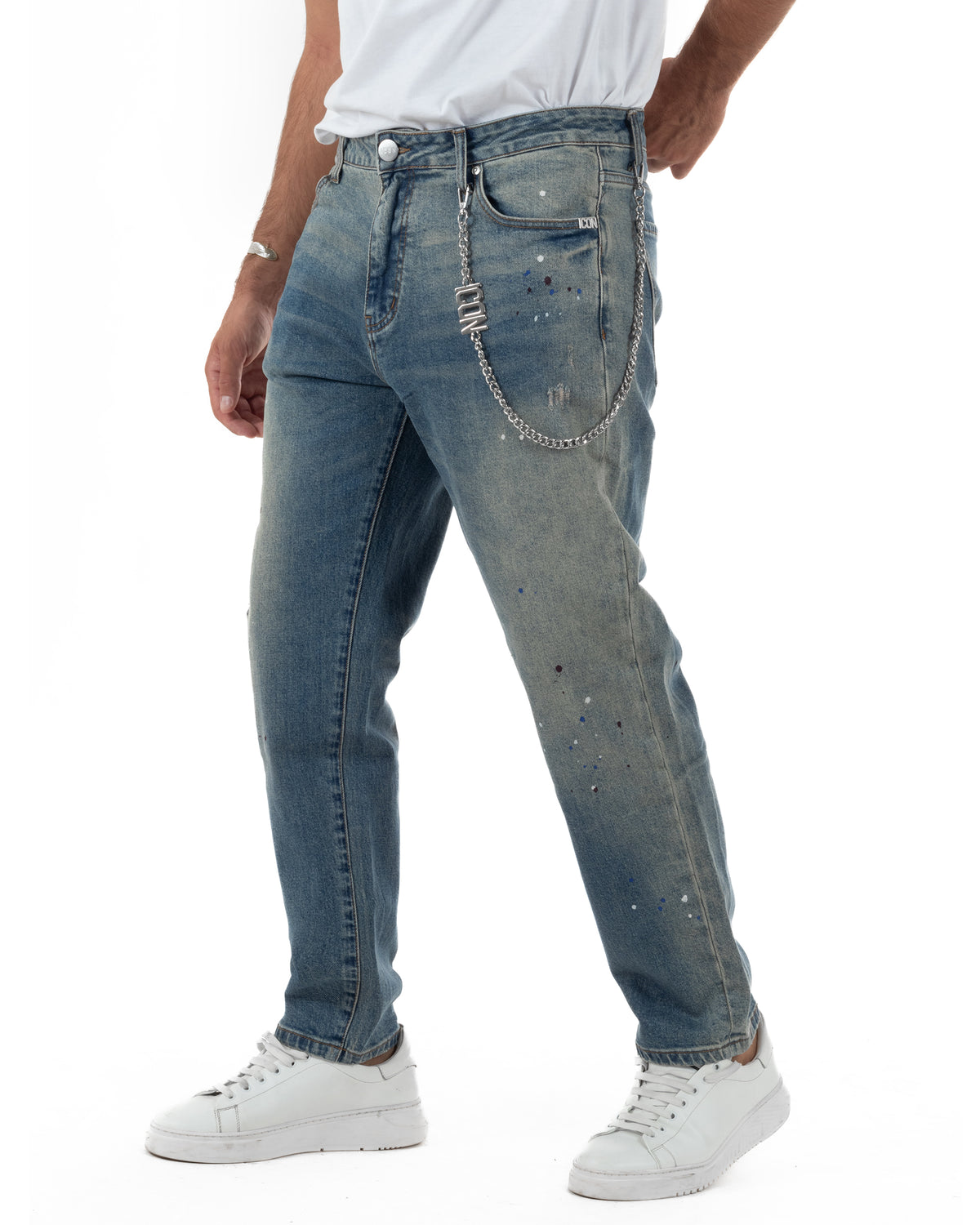 Jeans uomo streetwear slim fit washed paint denim sabbiato ICON IUD041