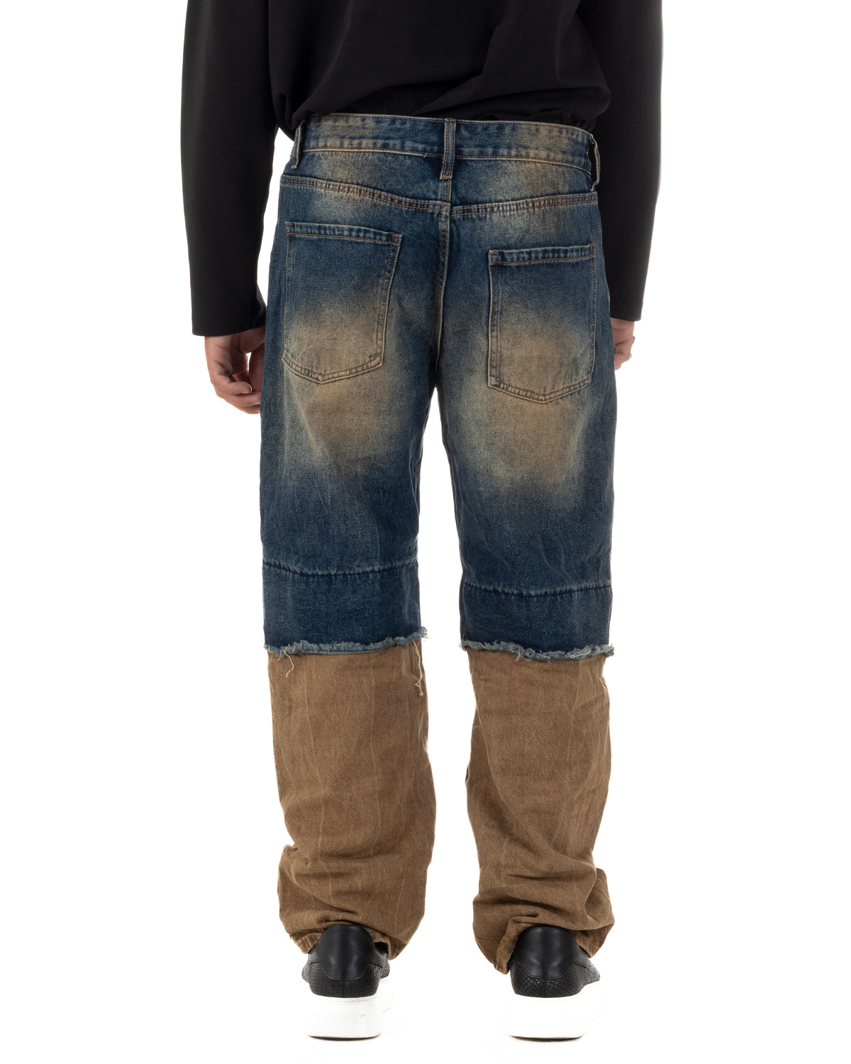 Jeans uomo baggy a contrasto con strappi lavaggio vintage denim sabbiato GIOSAL-JS1202A