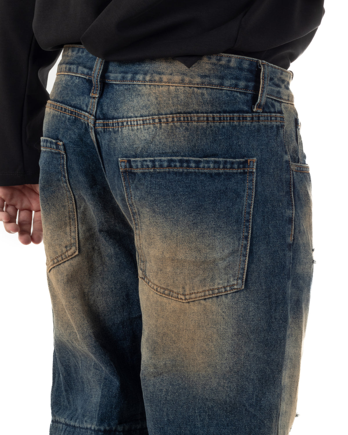Jeans uomo baggy a contrasto con strappi lavaggio vintage denim sabbiato GIOSAL-JS1202A