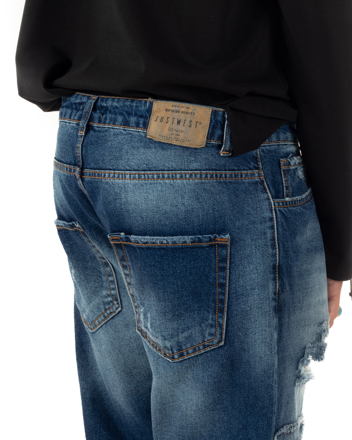 Jeans uomo stone washed cuciture sagomate con rotture denim GIOSAL-JS1203A