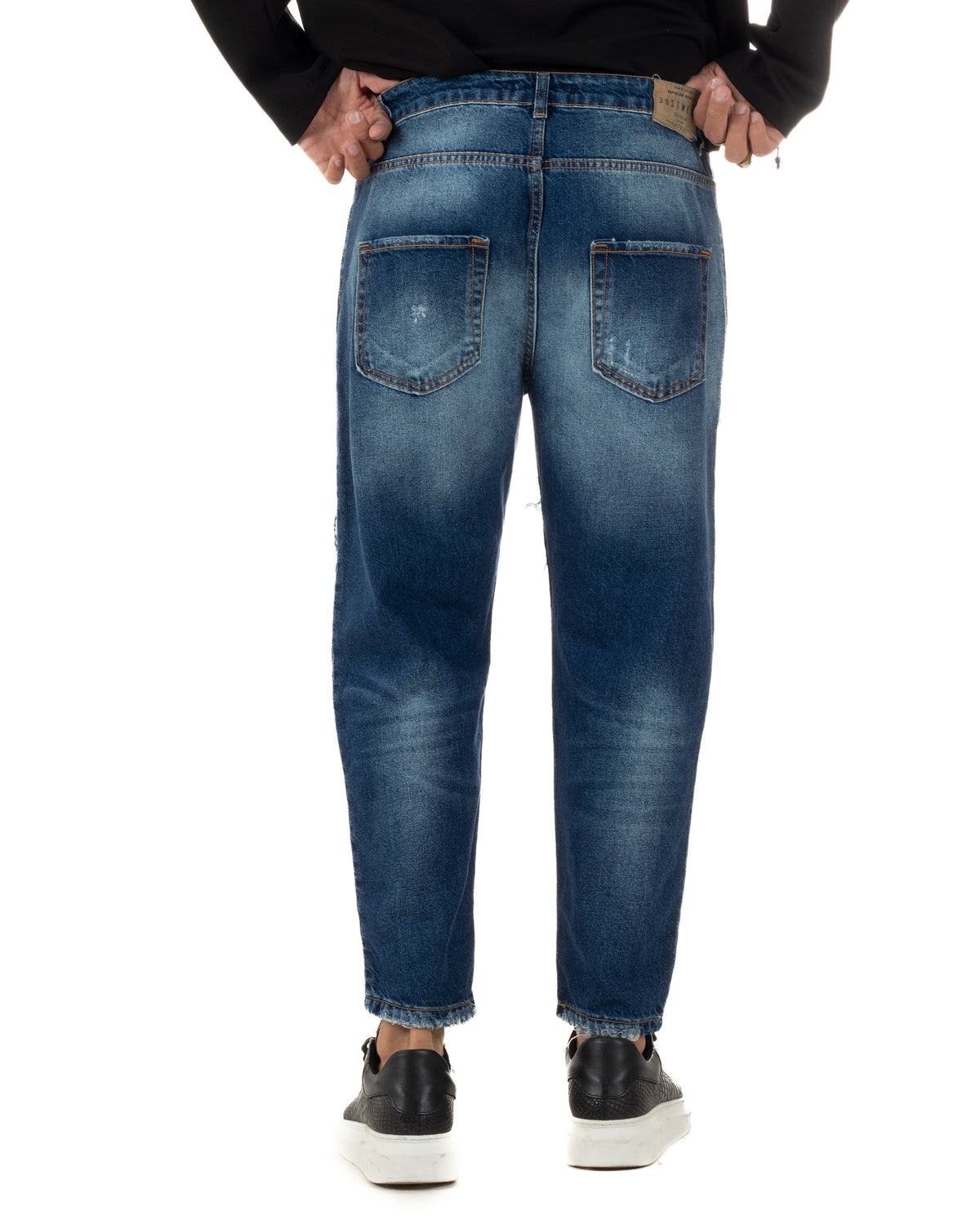 Jeans uomo stone washed cuciture sagomate con rotture denim GIOSAL-JS1203A
