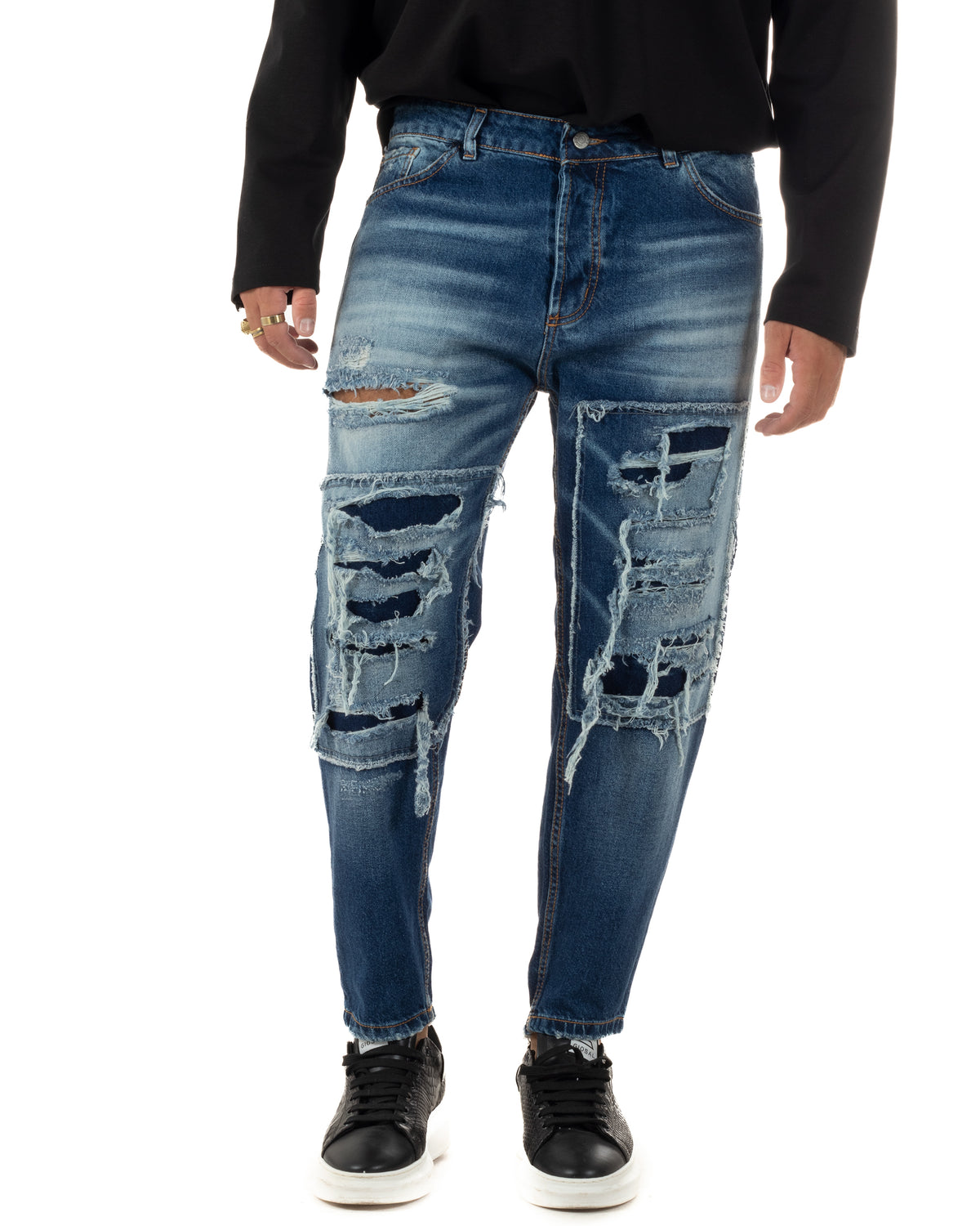 Jeans uomo stone washed cuciture sagomate con rotture denim GIOSAL-JS1203A