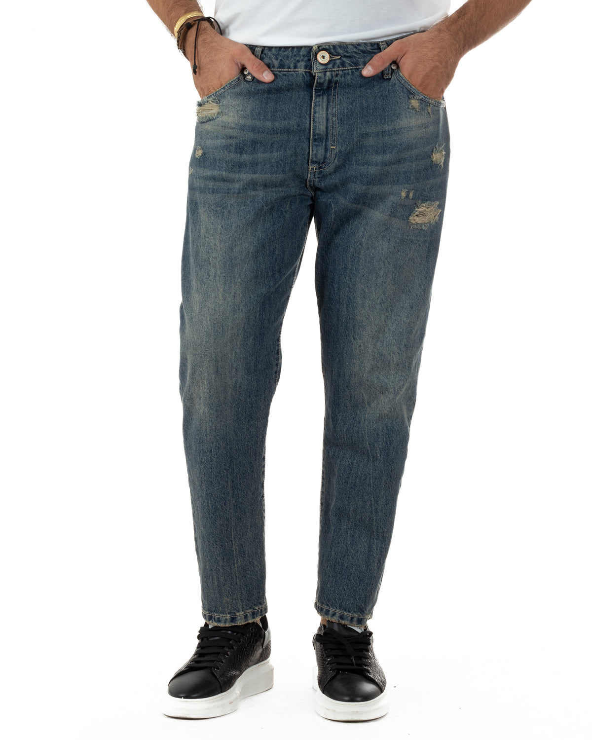 Jeans uomo straight-fit washed con abrasioni denim sabbiato Berna-M 262289-30