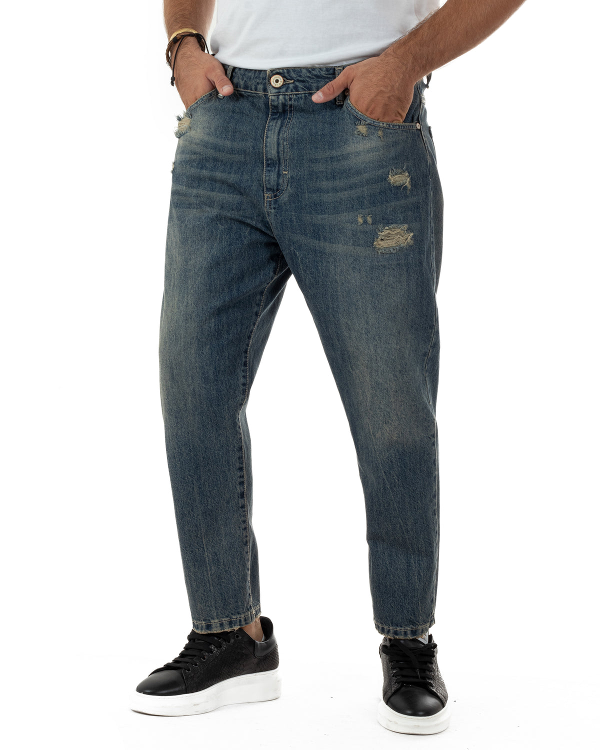 Jeans uomo straight-fit washed con abrasioni denim sabbiato Berna-M 262289-30