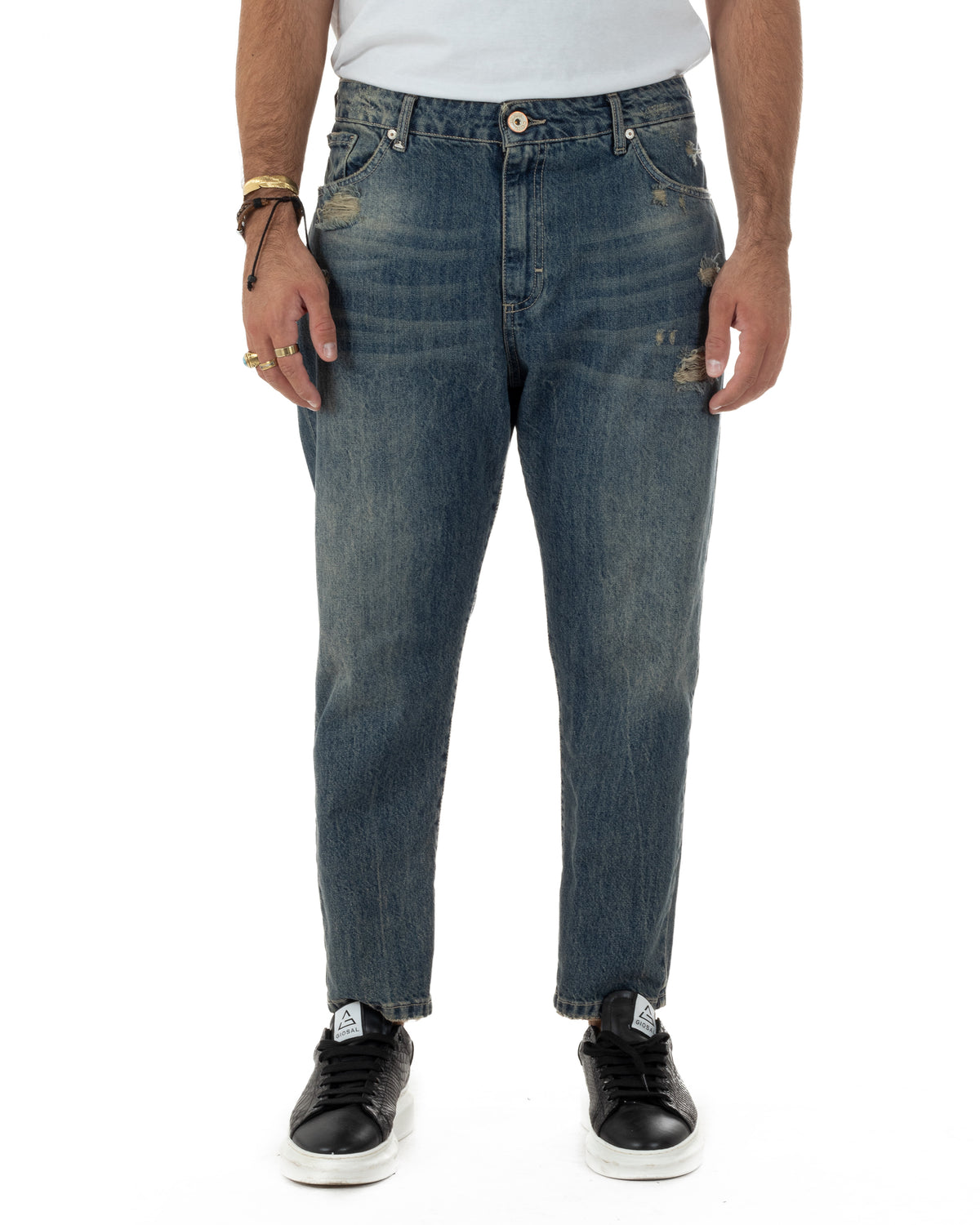 Jeans uomo straight-fit washed con abrasioni denim sabbiato Berna-M 262289-30