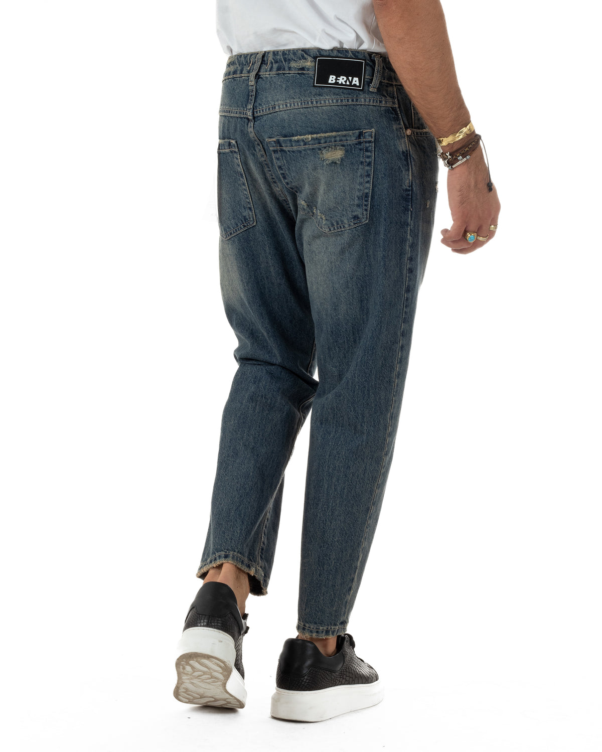 Jeans uomo straight-fit washed con abrasioni denim sabbiato Berna-M 262289-30