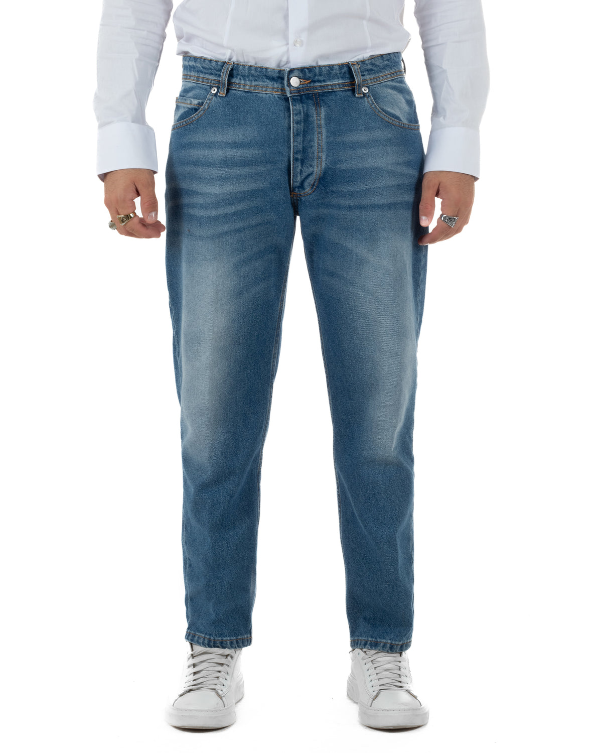 Jeans uomo stone washed cinque tasche denim GIOSAL-JS1205A