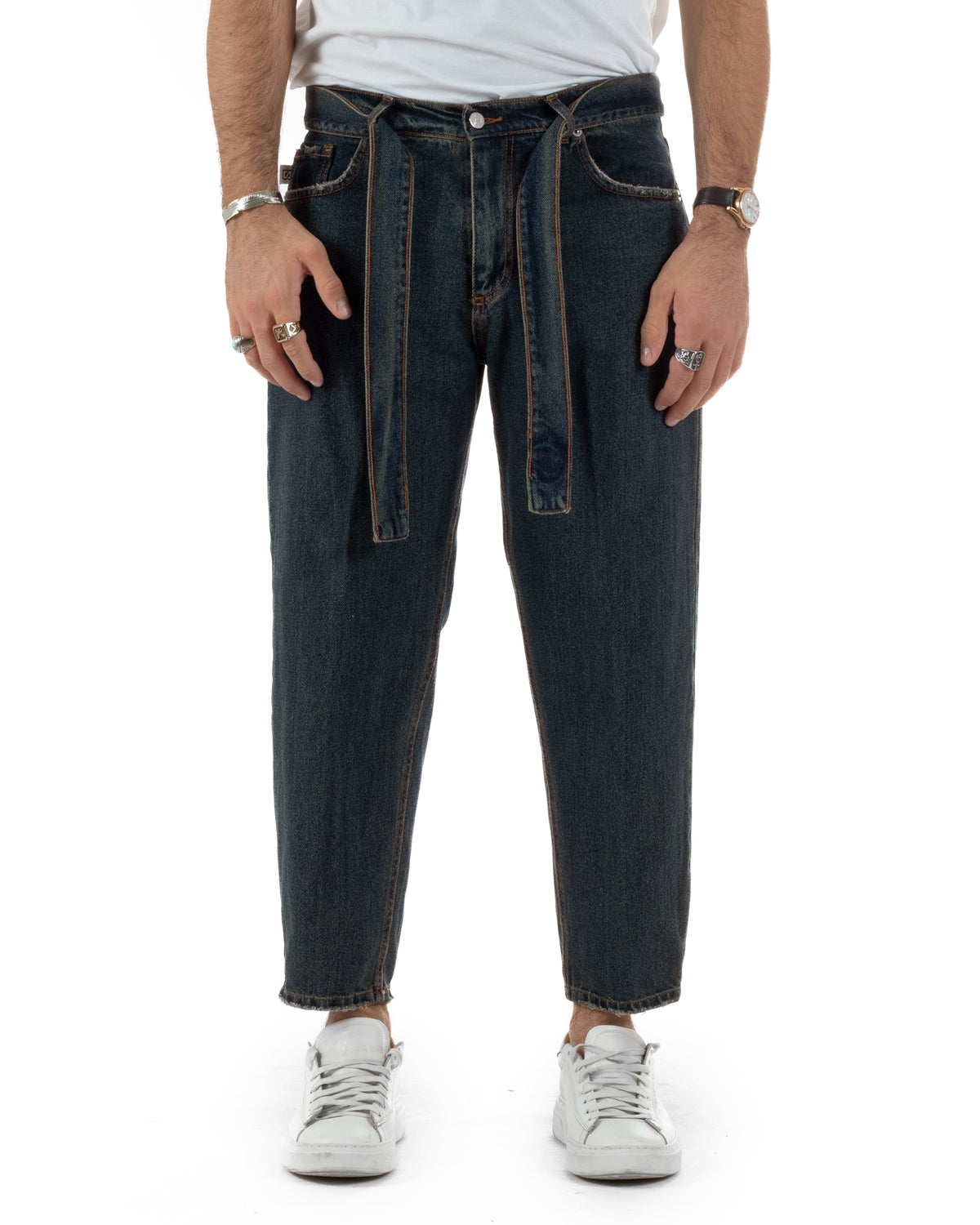 Jeans uomo carrot fit basic cintura denim sabbiato BlackSunday JS1216A