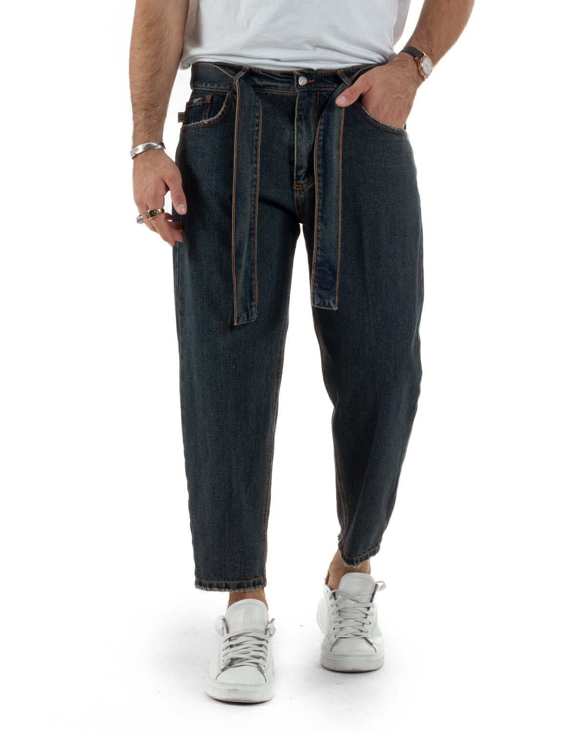 Jeans uomo carrot fit basic cintura denim sabbiato BlackSunday JS1216A