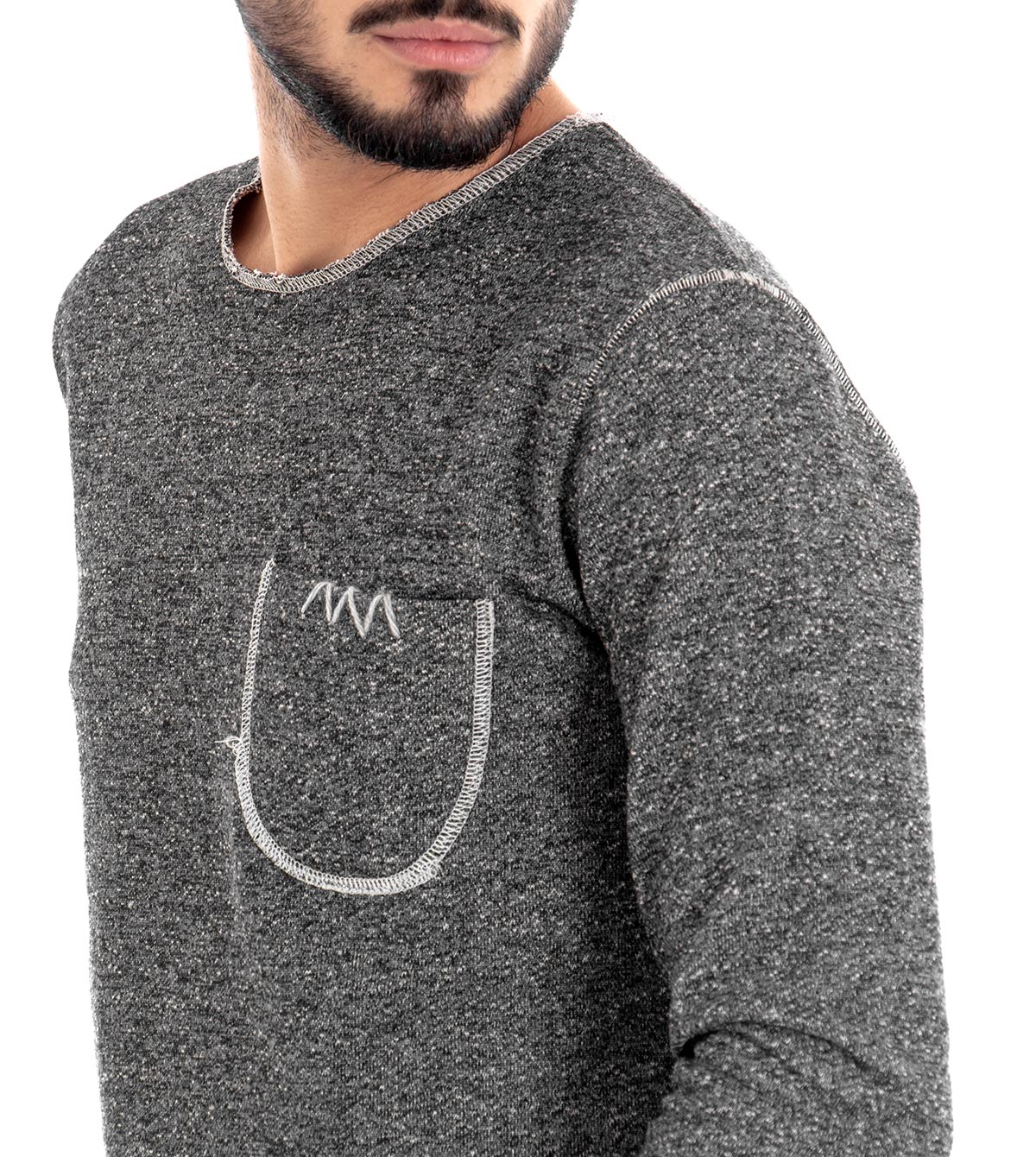 Men's Sweater Round Neck Stitching Pocket Solid Color Light Gray Casual GIOSAL