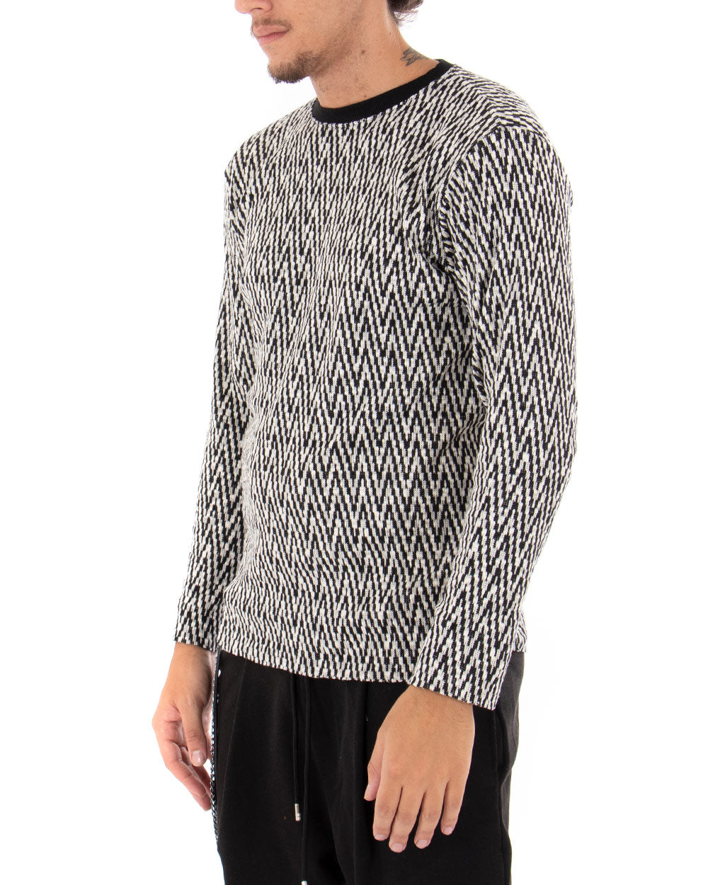 Men's Long Sleeves Multicolored Perforated Crew Neck Sweater GIOSAL