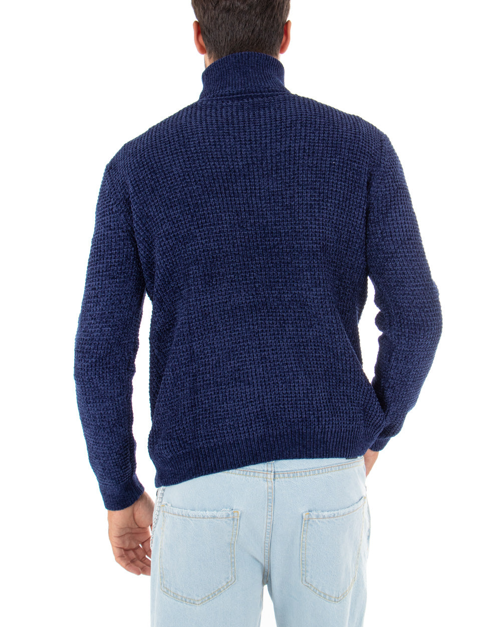 Maglioncino Uomo Ciniglia Collo Alto Pullover Caldo Maglia Maniche Lunghe Lavorata Dolcevita Casual Blu GIOSAL-M2301A