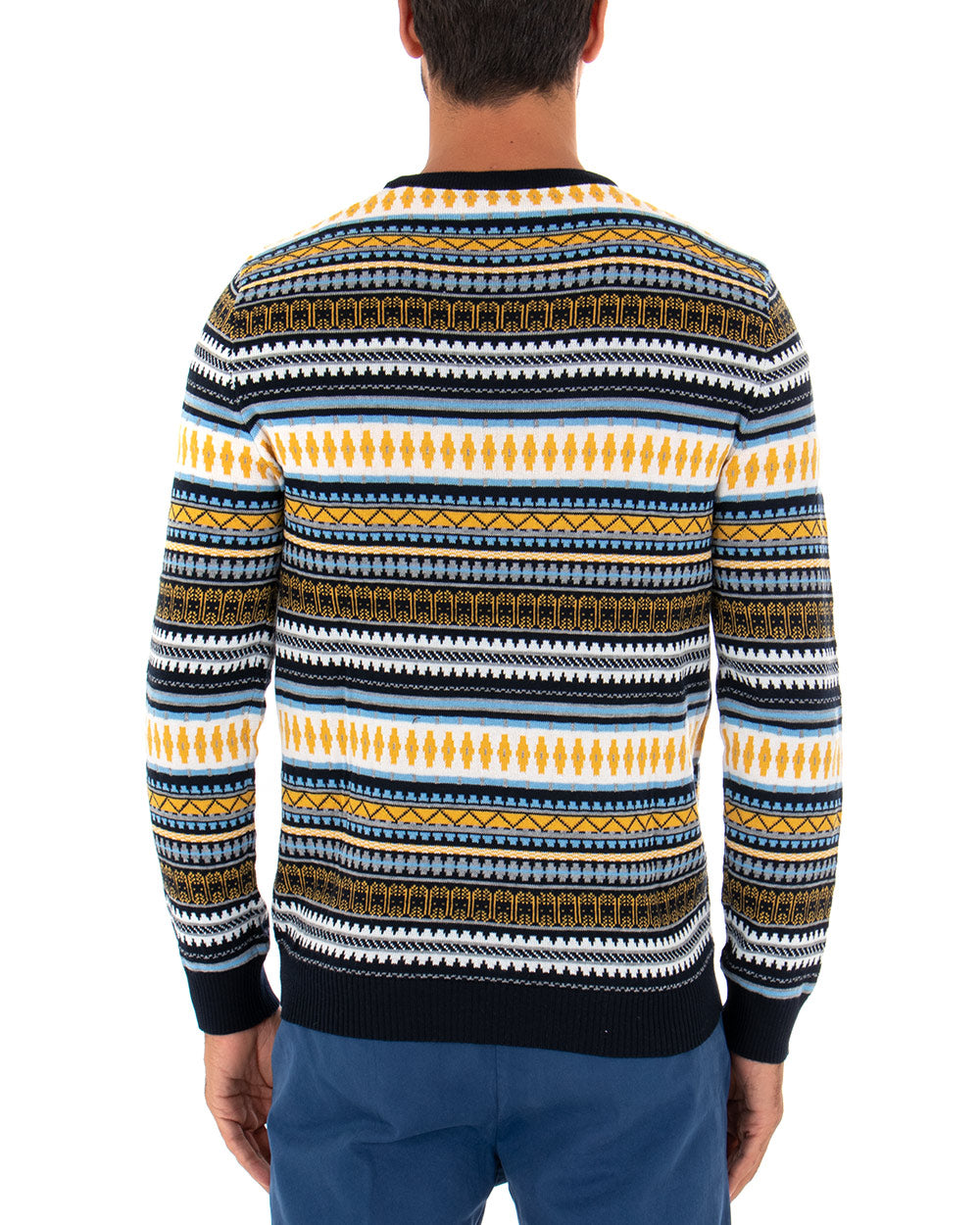 Paul Barrell Men's Sweater Multicolor Light Blue Pattern Crewneck Casual Pullover GIOSAL