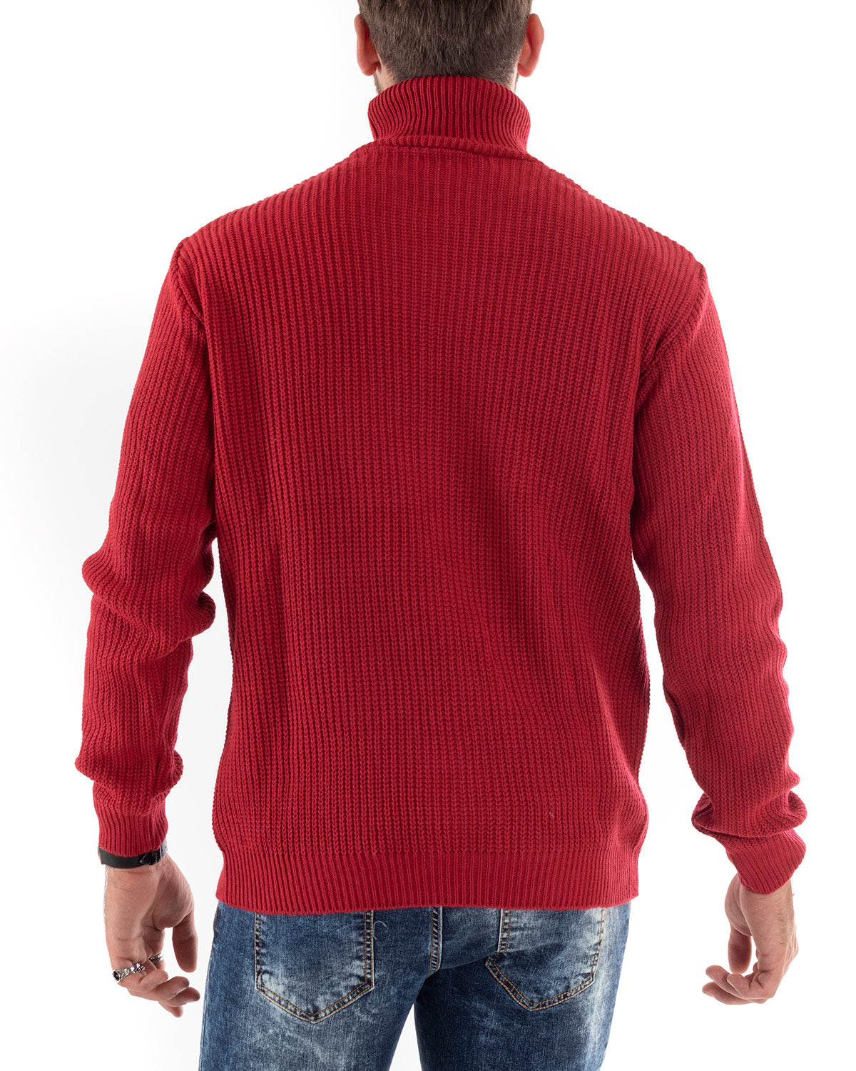 Paul Barrell Men's Pullover Sweater Solid Color Red High Neck Casual GIOSAL M2350A