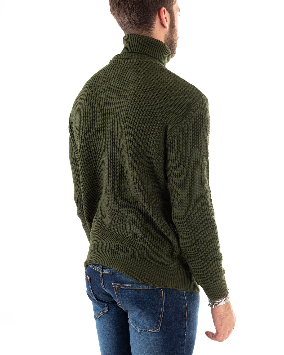Paul Barrell Men's Pullover Sweater Solid Color Military Green High Neck Casual GIOSAL M2355A
