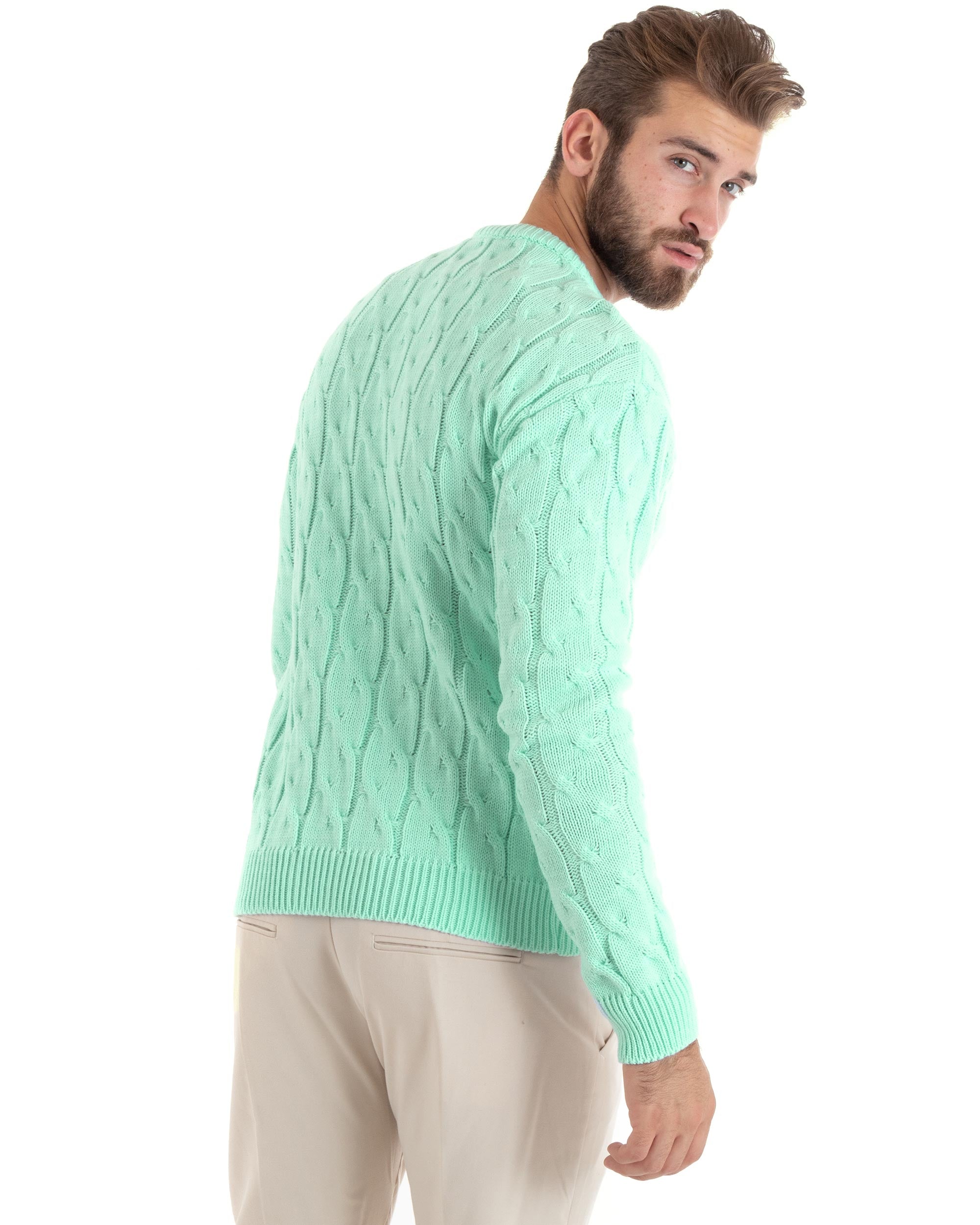 Maglioncino Uomo Girocollo Maglia Inglese Basic Trecce Verde Acqua GIOSAL-M2379A