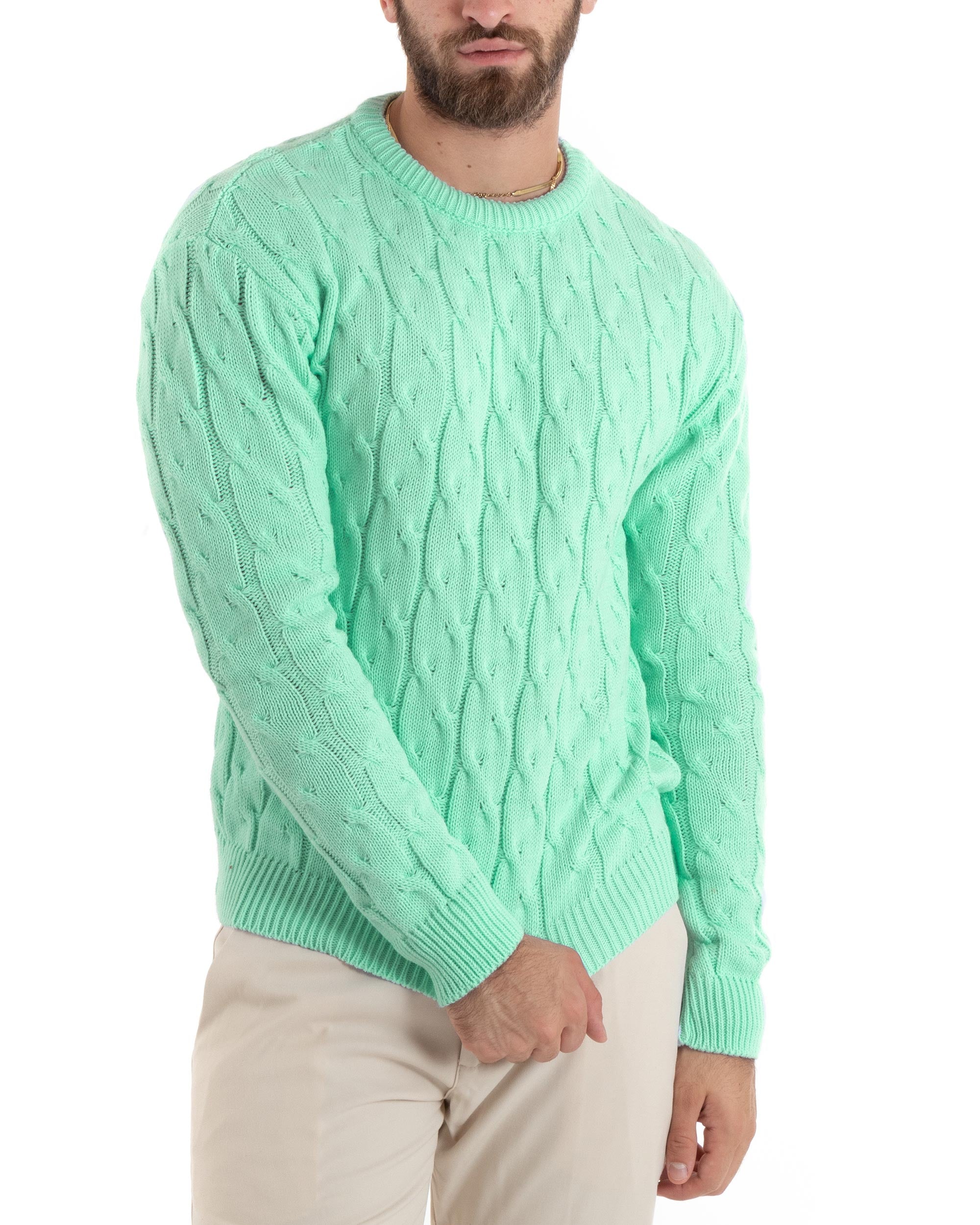 Maglioncino Uomo Girocollo Maglia Inglese Basic Trecce Verde Acqua GIOSAL-M2379A