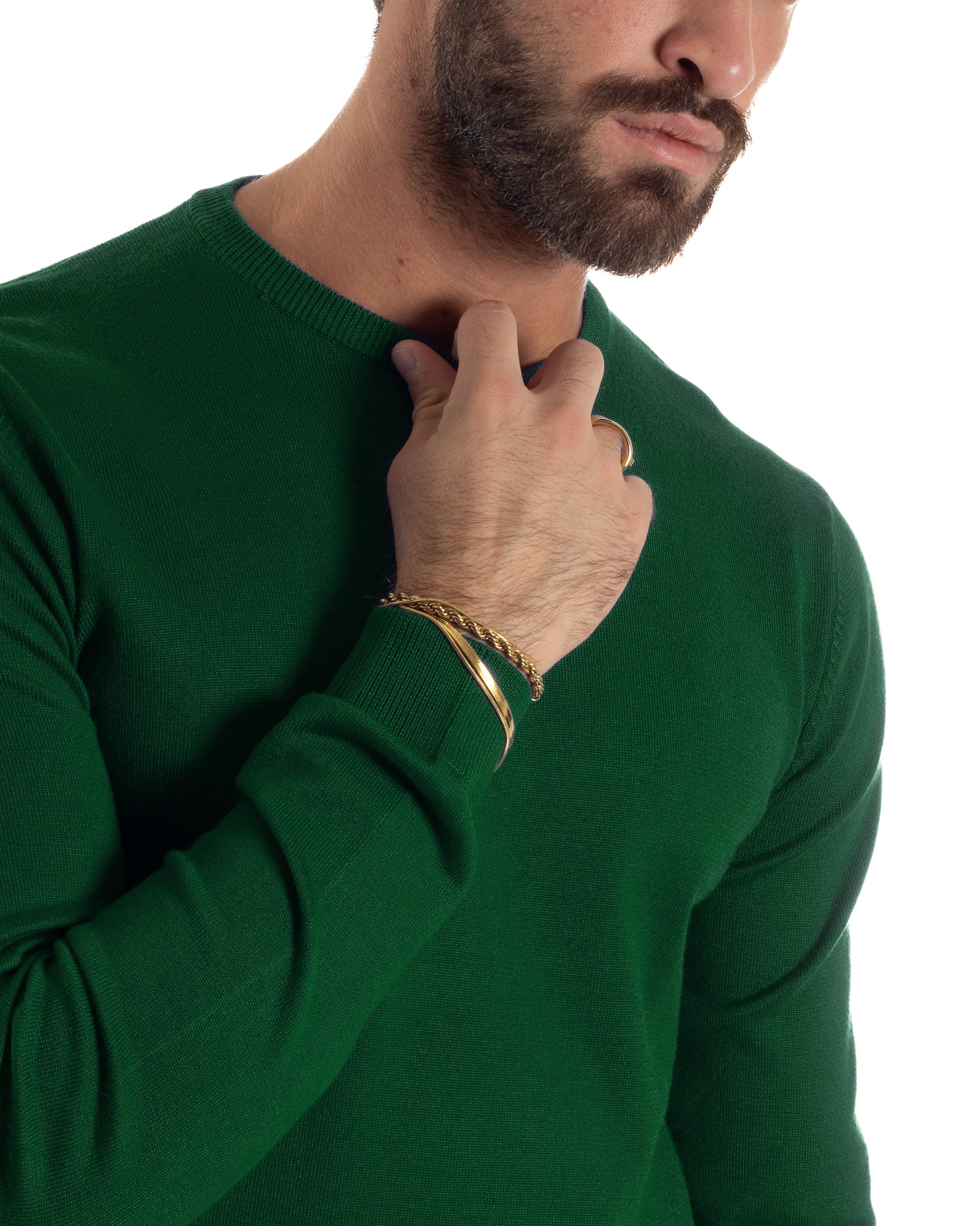 Maglioncino Uomo Girocollo Maglia Rasata Basic Verde Bottiglia M2497A