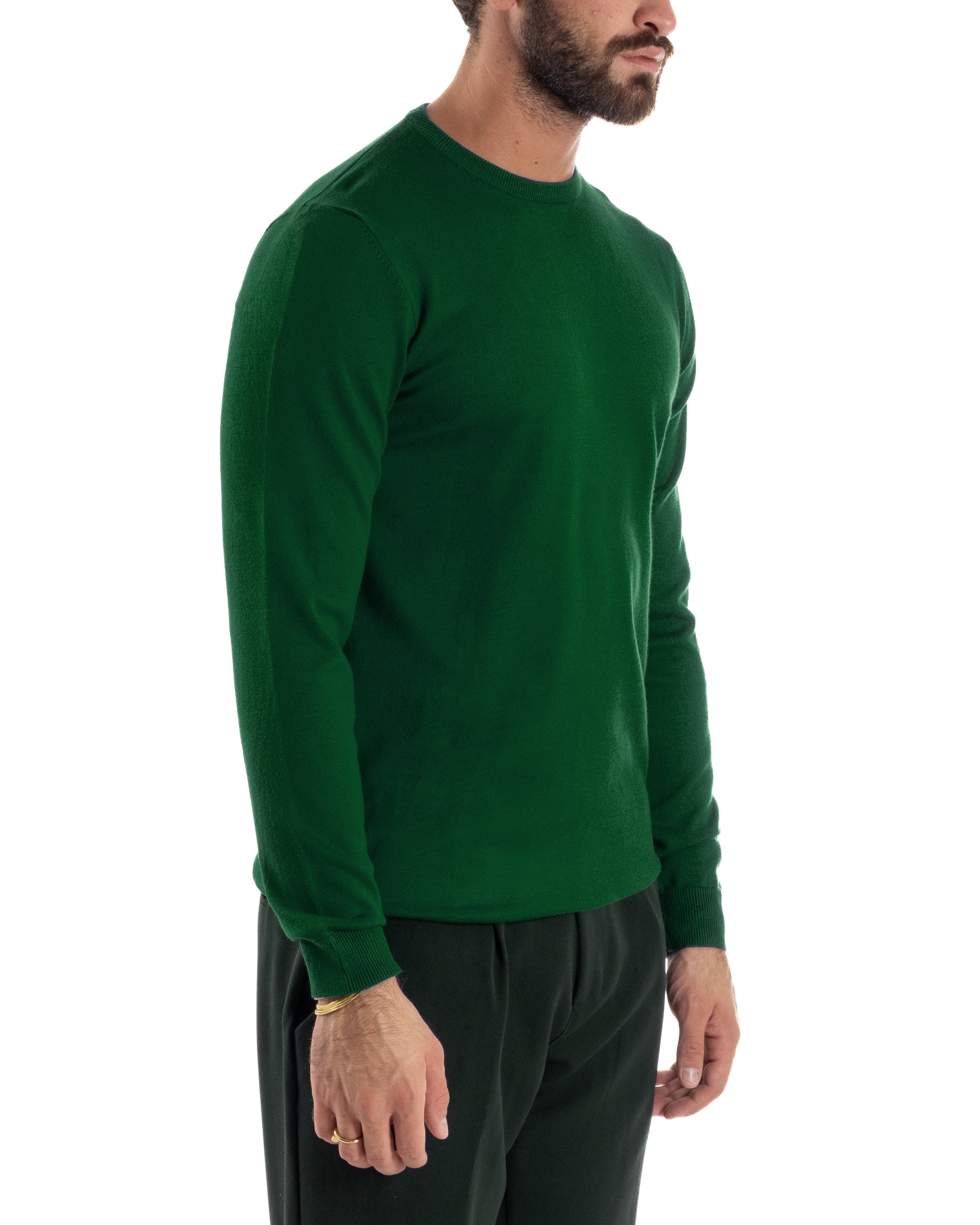 Maglioncino Uomo Girocollo Maglia Rasata Basic Verde Bottiglia M2497A