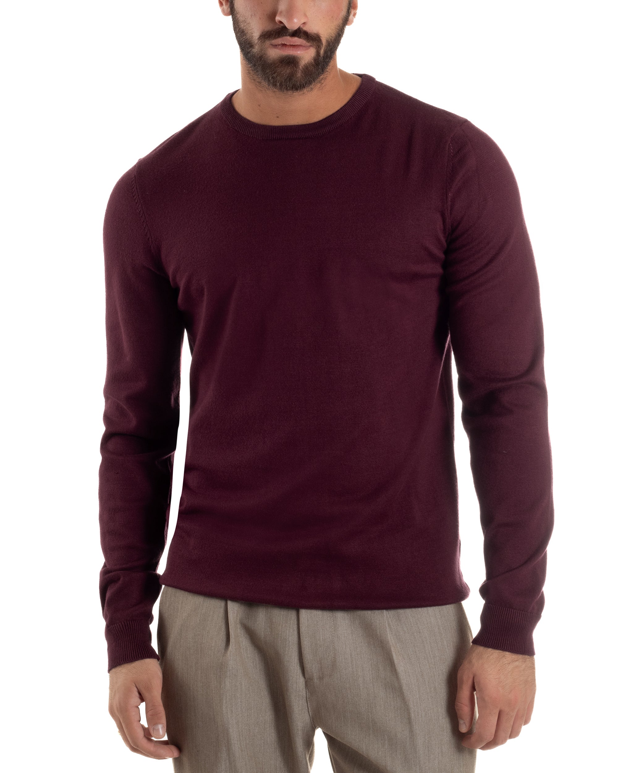 Maglioncino Uomo Girocollo Maglia Rasata Basic Prugna M2504A